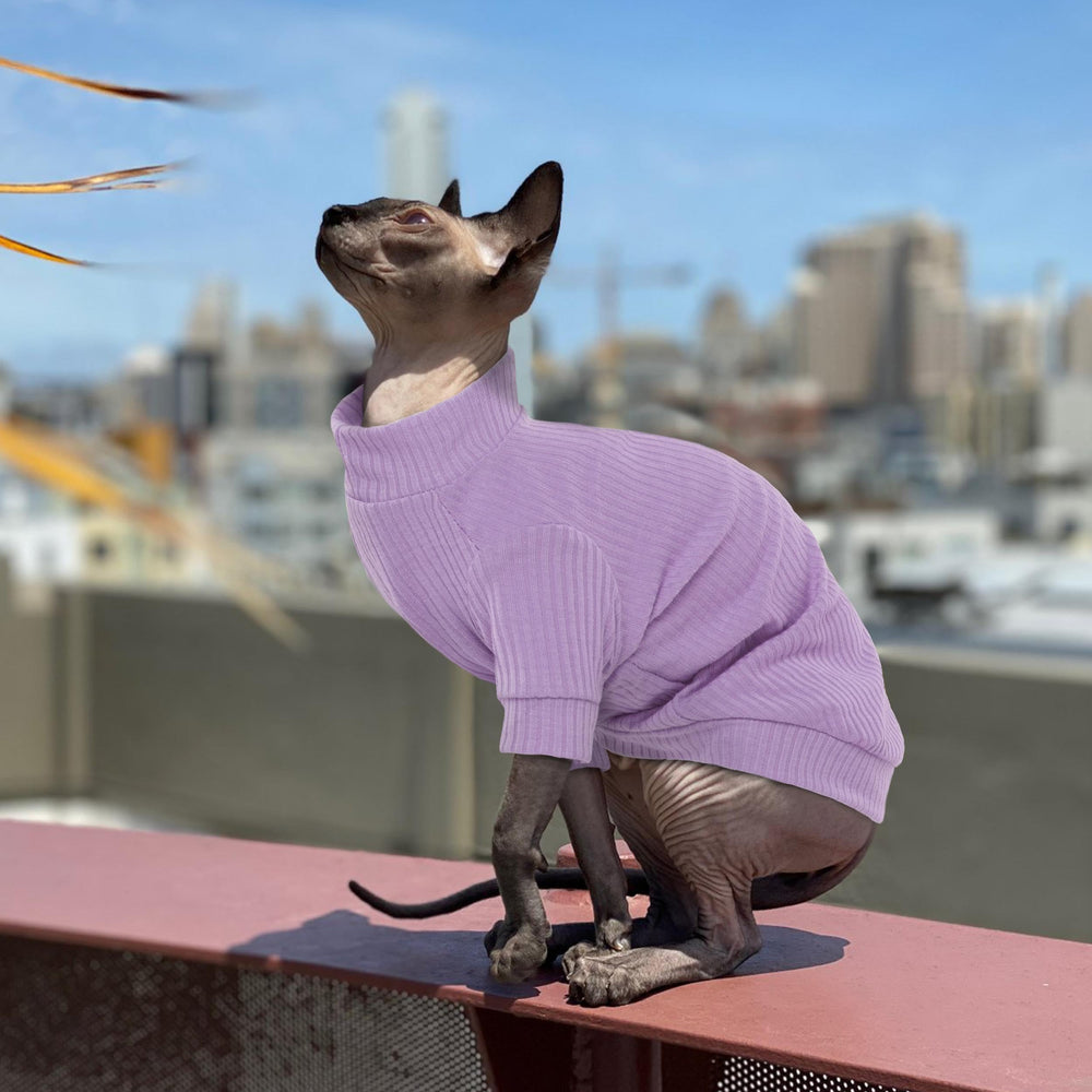 PUMYPOREITY machine-washable cat sweater purple, easy-clean fabric