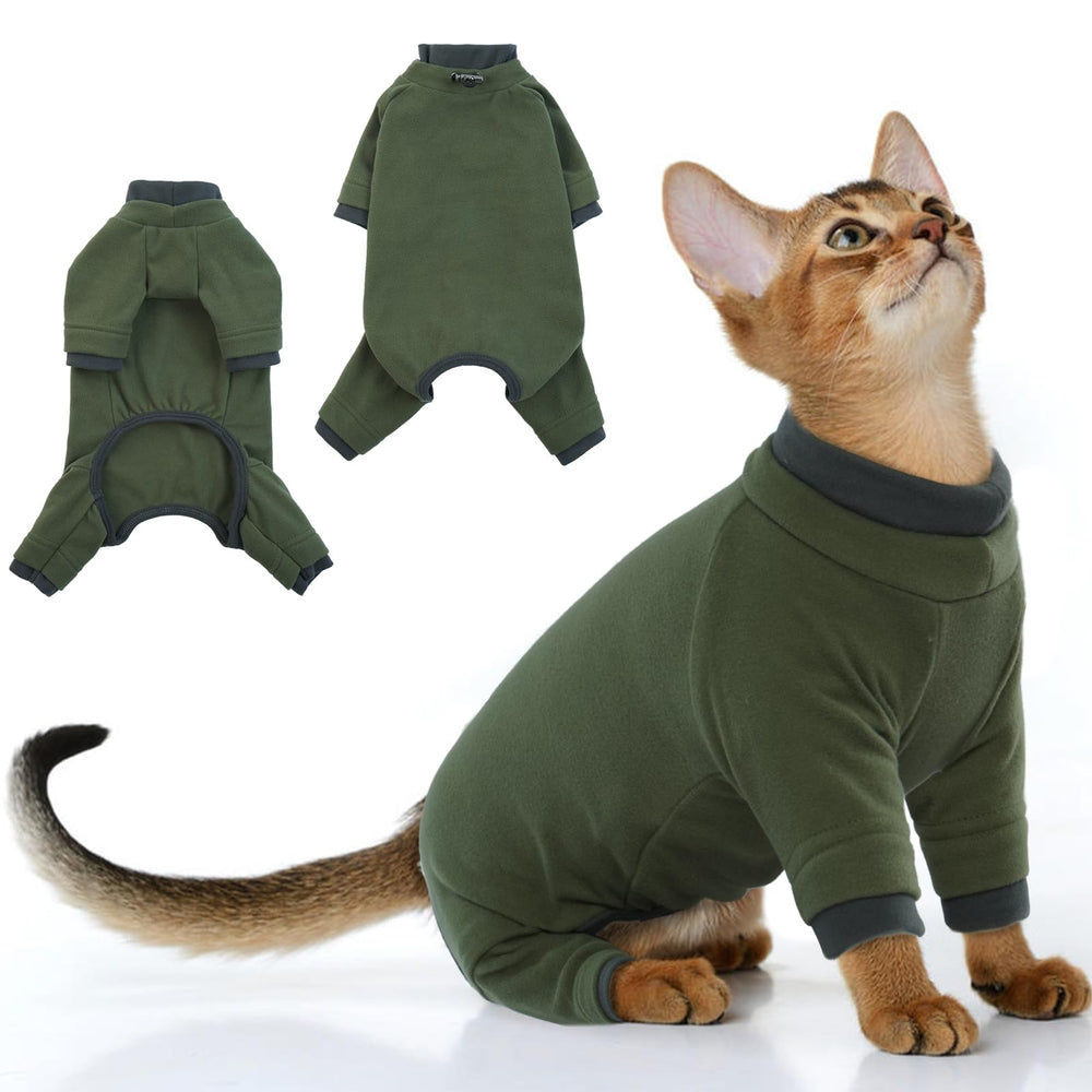PUMYPOREITY sticky hair cat onesie in green fabric reduces fur shedding.