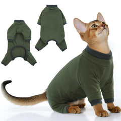 PUMYPOREITY sticky hair cat onesie in green fabric reduces fur shedding.