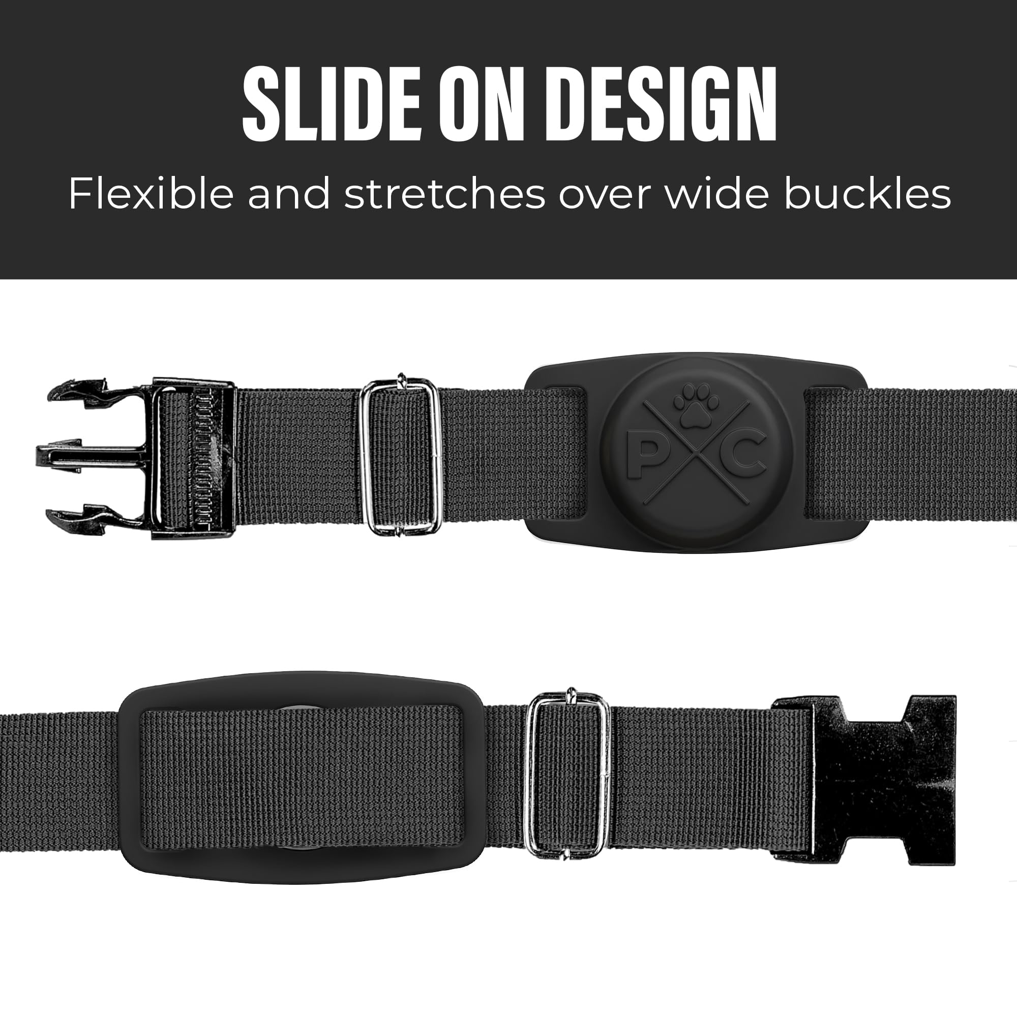Pup Culture AirTag Holder attached to dog collar for real-life wear