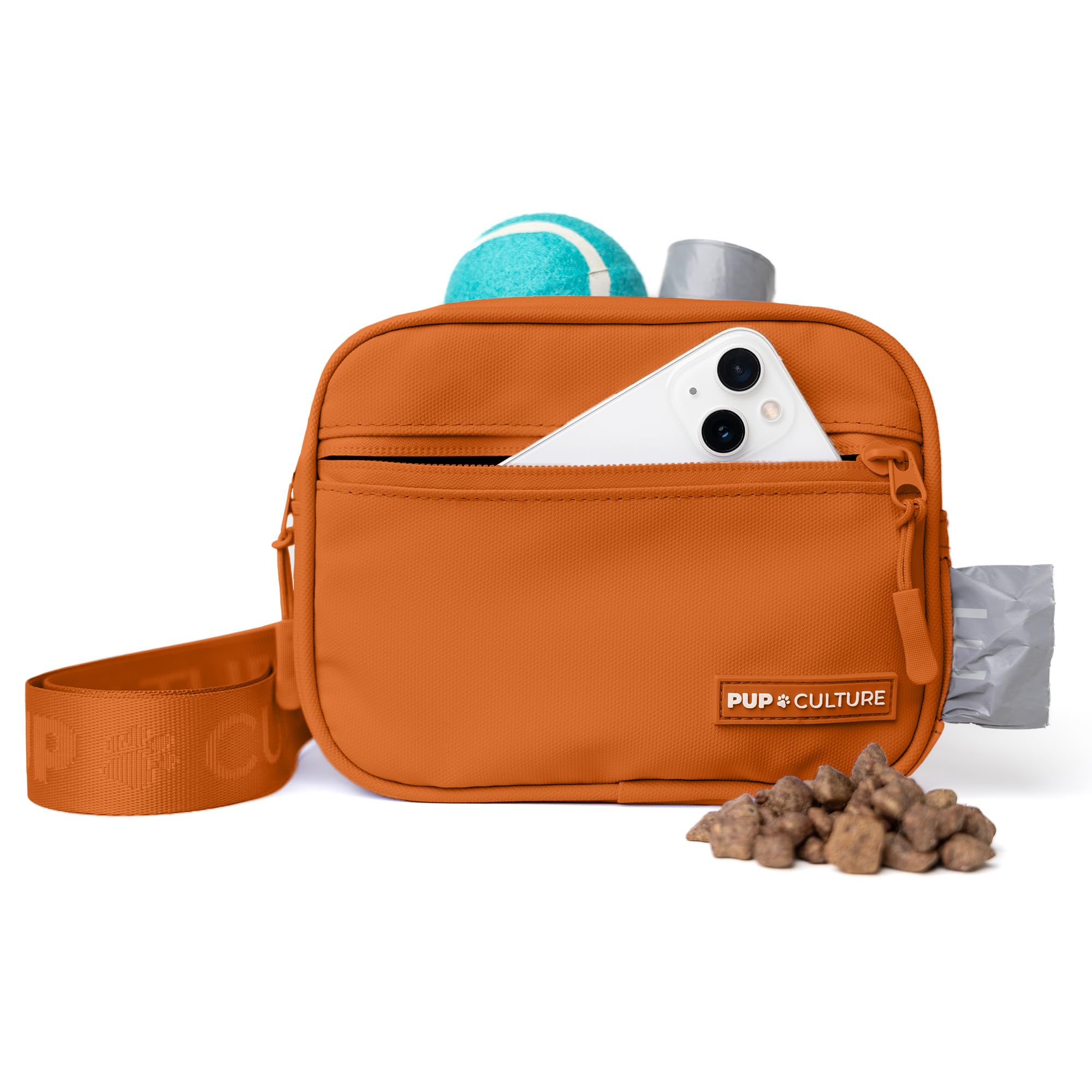 Pup Culture dog treat pouch with dispenser in use for on-the-go training