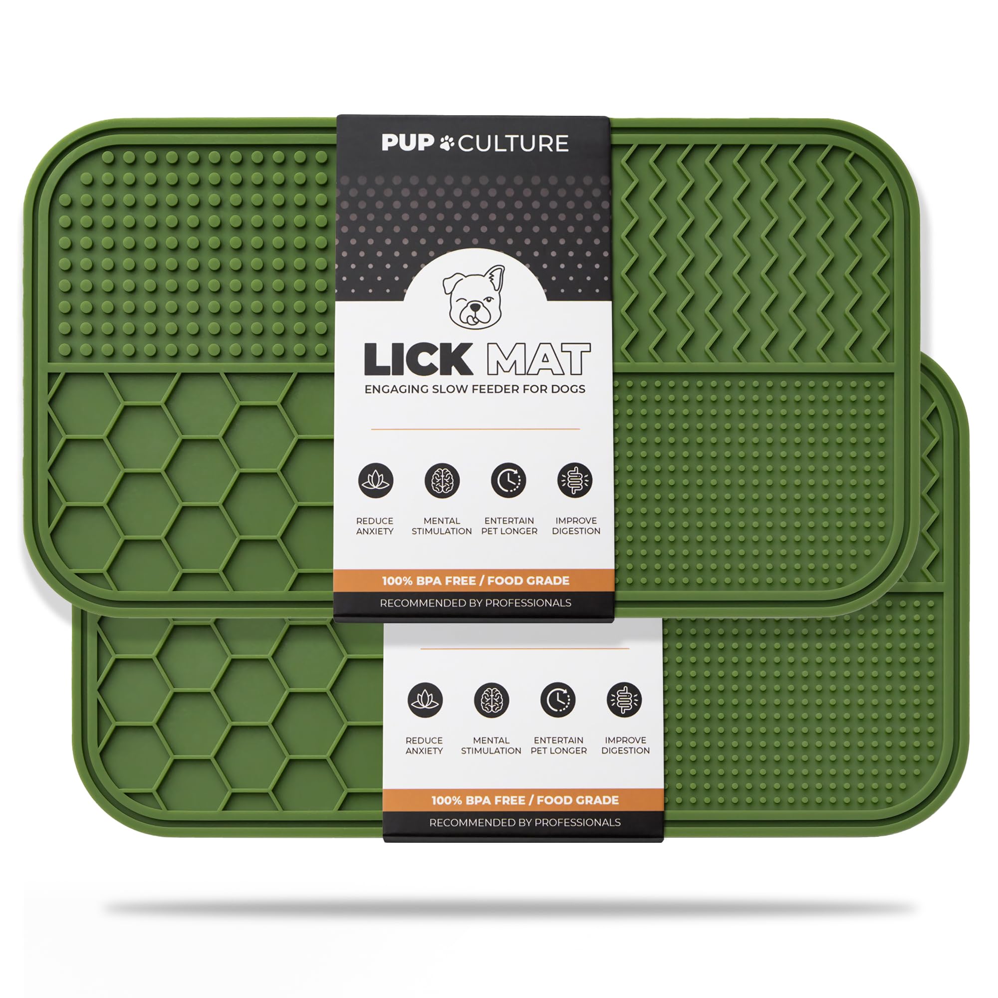 Pup Culture lick-mat 2-pack shown for slow feeding and mental engagement.