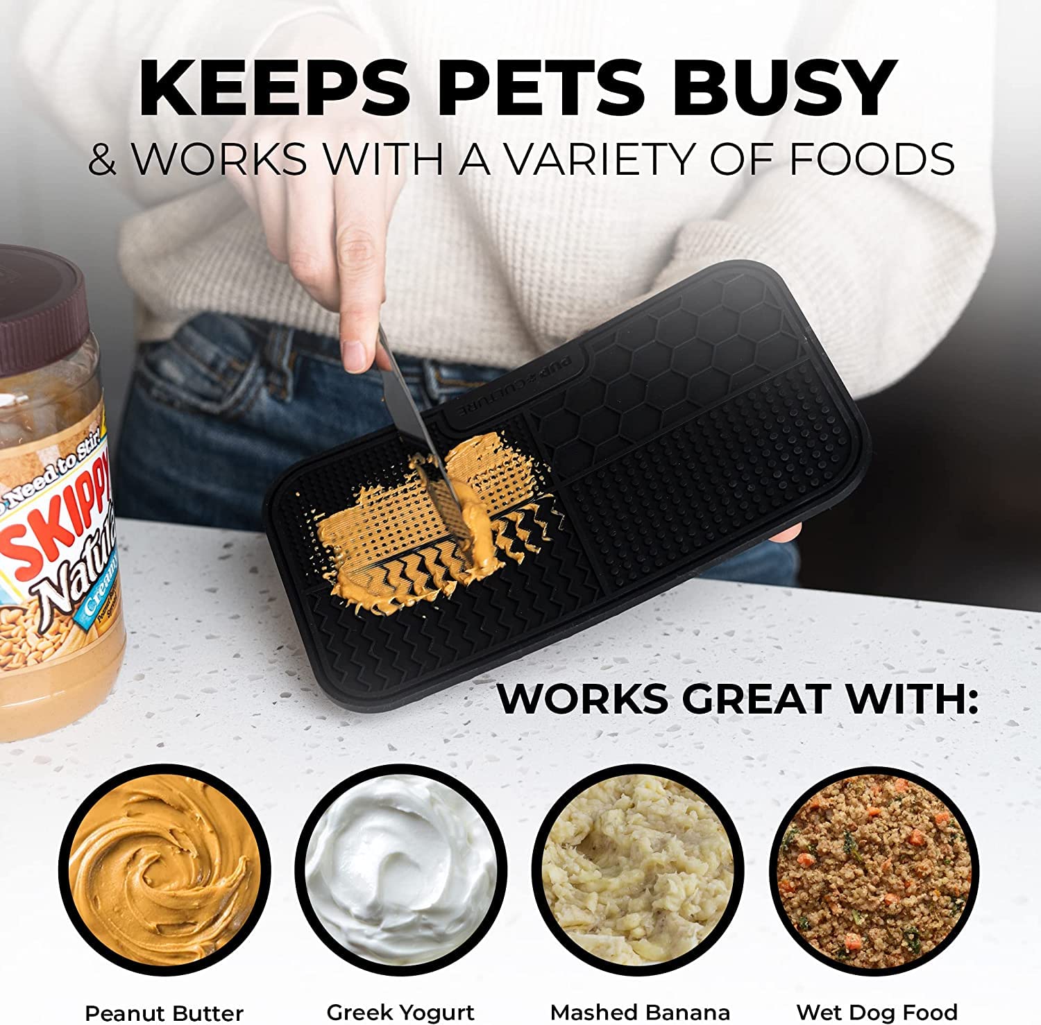 Pup Culture lick mat during bath time use showing distraction and grooming aid