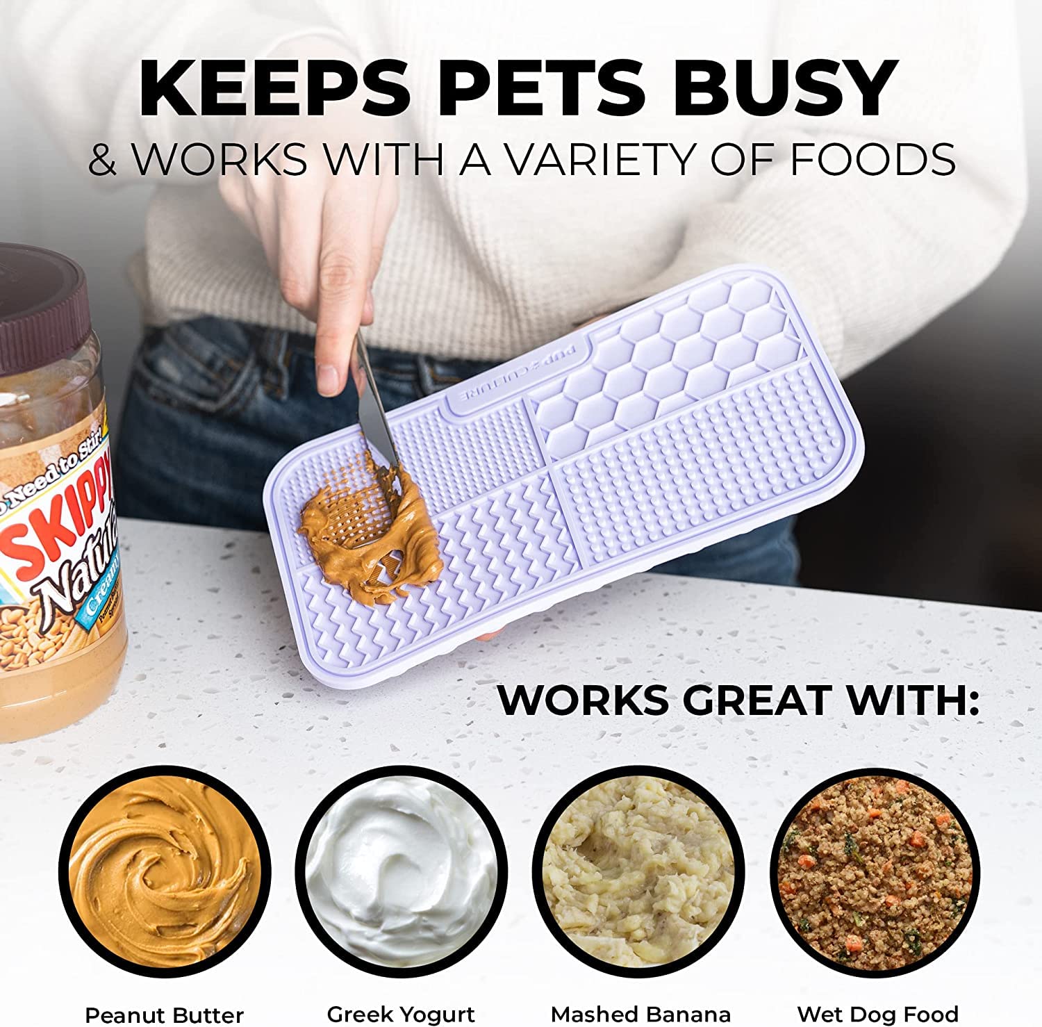 Pup Culture lick-mat digest-health-friendly ridges at work.