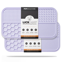 Pup Culture lick-mat two-pack side view highlighting strong suction for slow feeding.