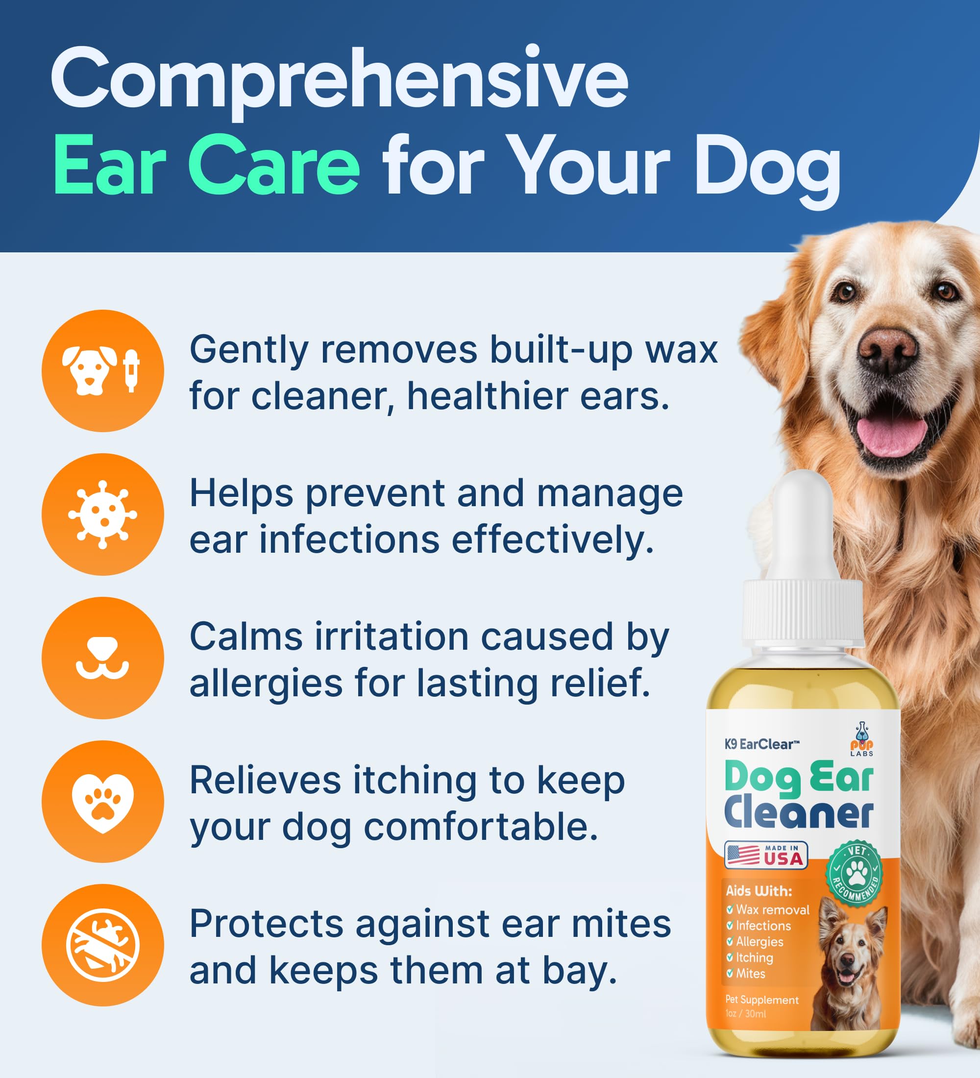 Pup Labs Ear Clear ingredients include olive oil and grapefruit extract.
