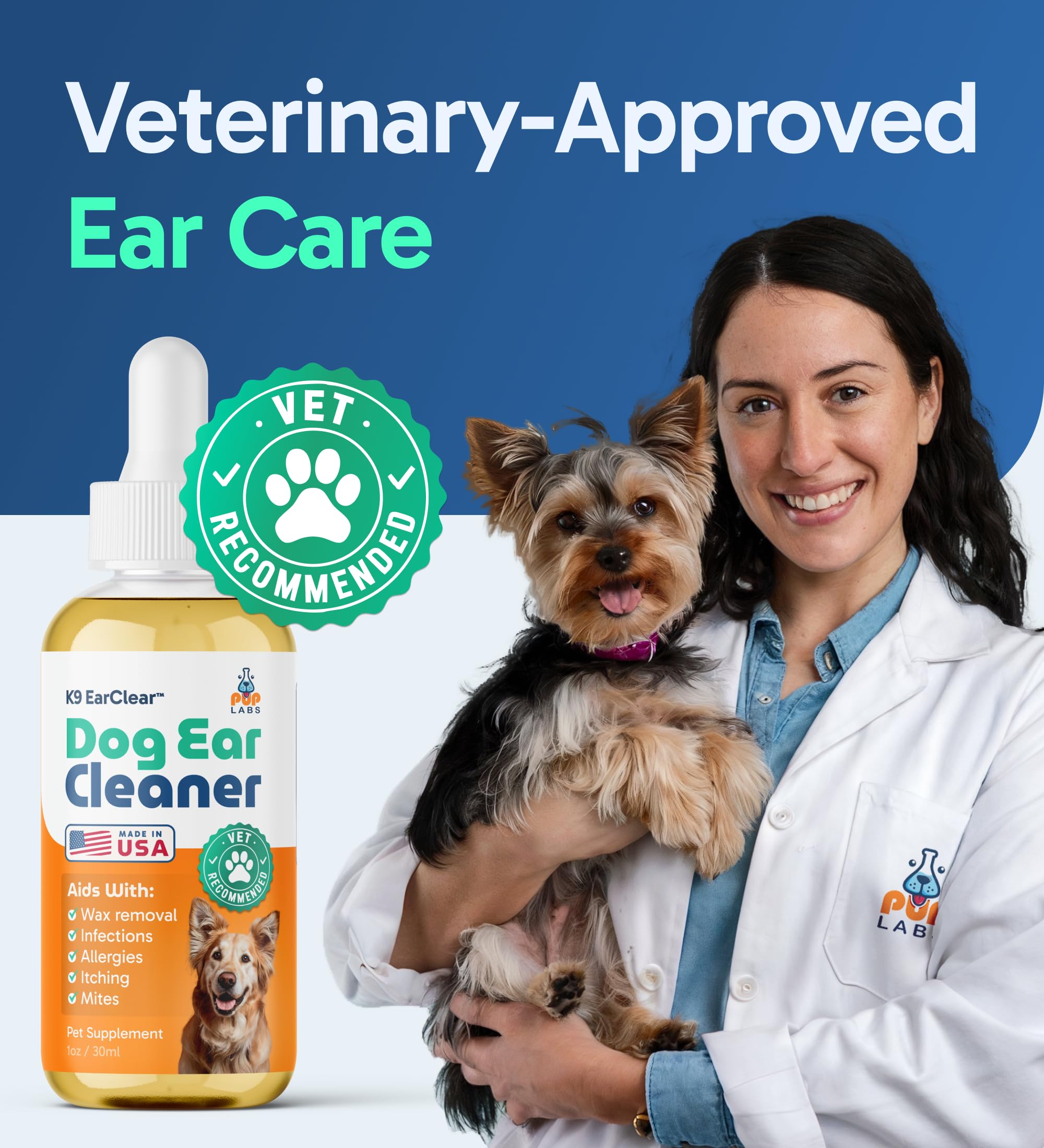 Pup Labs Ear Clear is vet-recommended and USA-made.