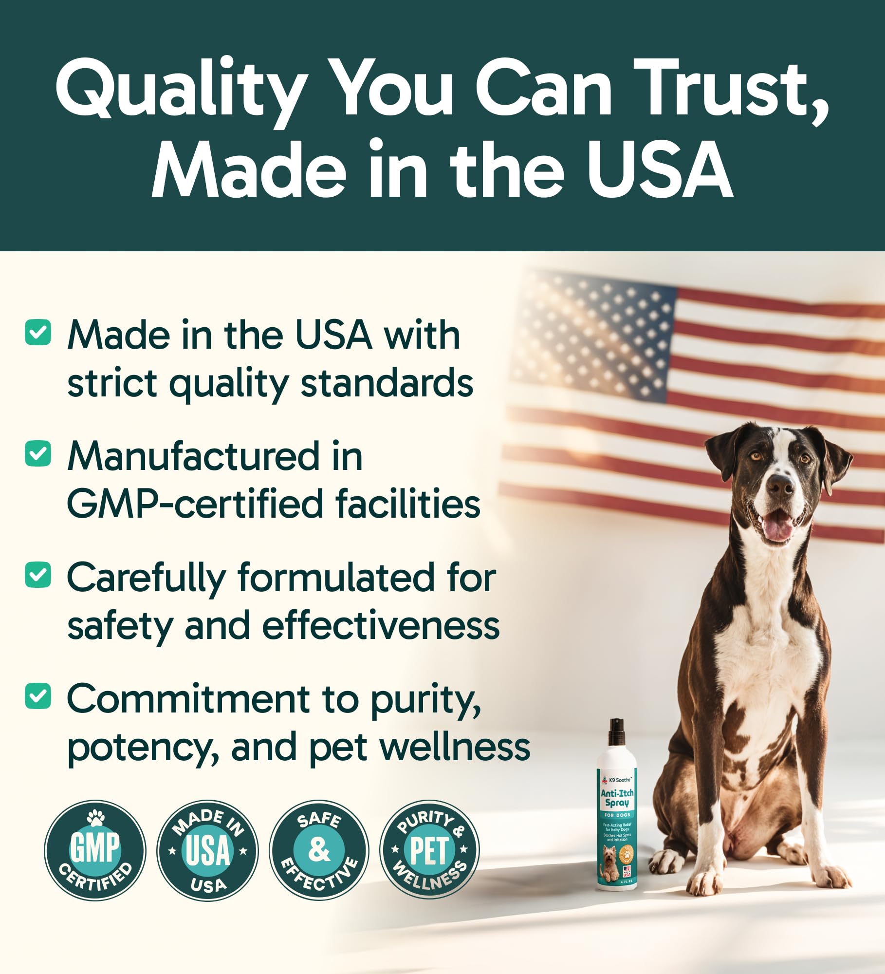 Pup Labs K9 Soothe spray affected-spot treatment targets hotspots for faster comfort.