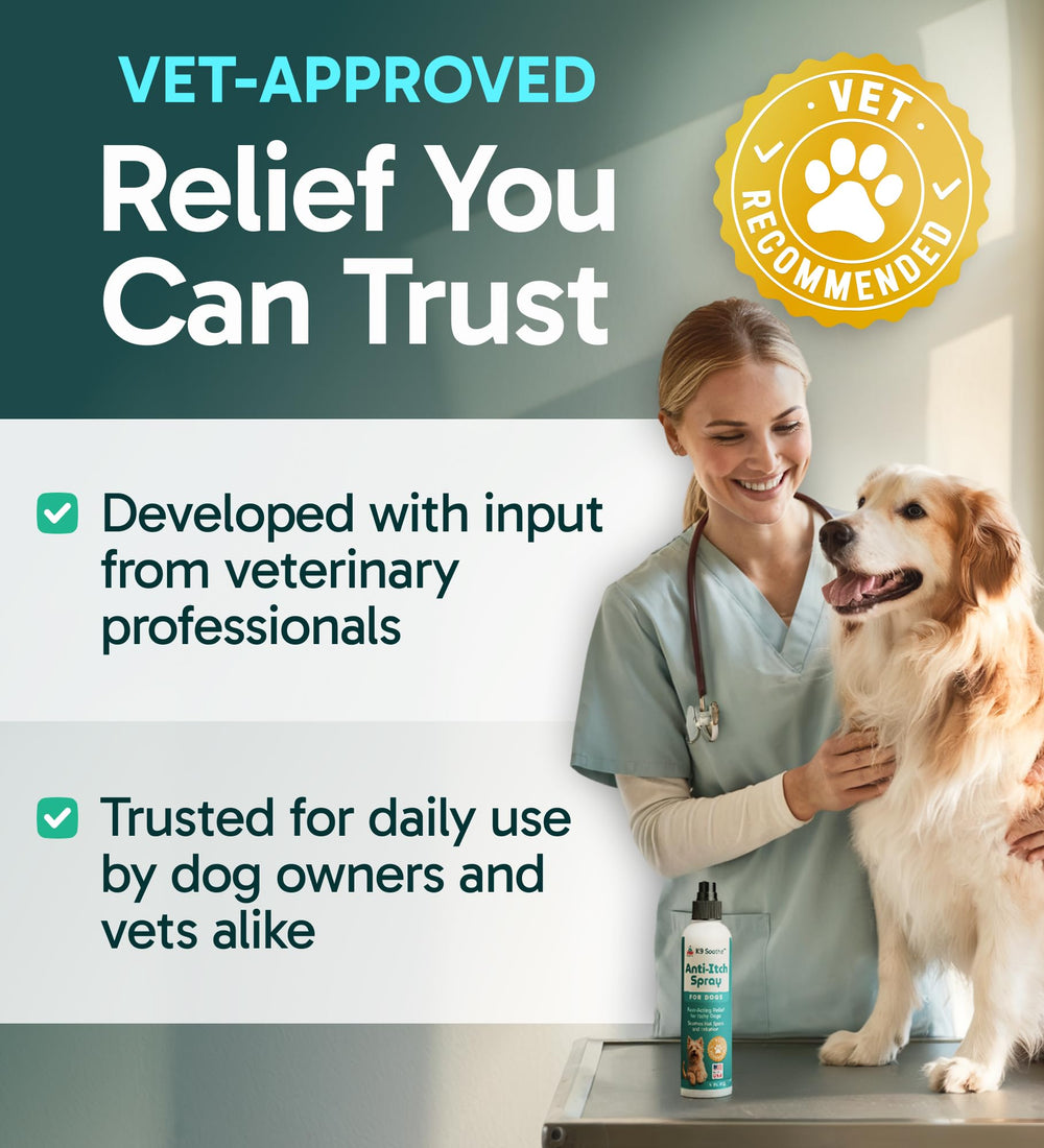 Pup Labs K9 Soothe spray ozonated coconut oil helps moisturize dry patches.