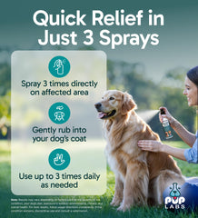 Pup Labs K9 Soothe spray rose water blend soothed irritated skin and calmer coat.