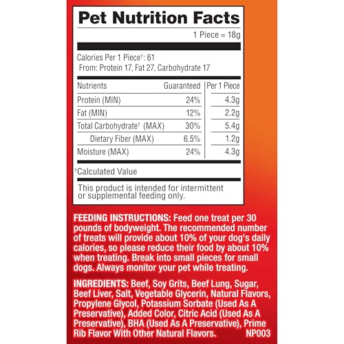 Pup-Peroni Prime Rib no-fillers label communicates clean ingredients, no Red 40