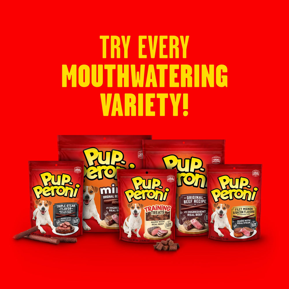 Pup-Peroni Prime Rib bite-size treats scene demonstrates easy portioning for rewards
