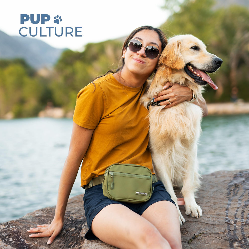 Pup Culture easy-clean-dog-treat-bag emphasizing low-maintenance after outings.