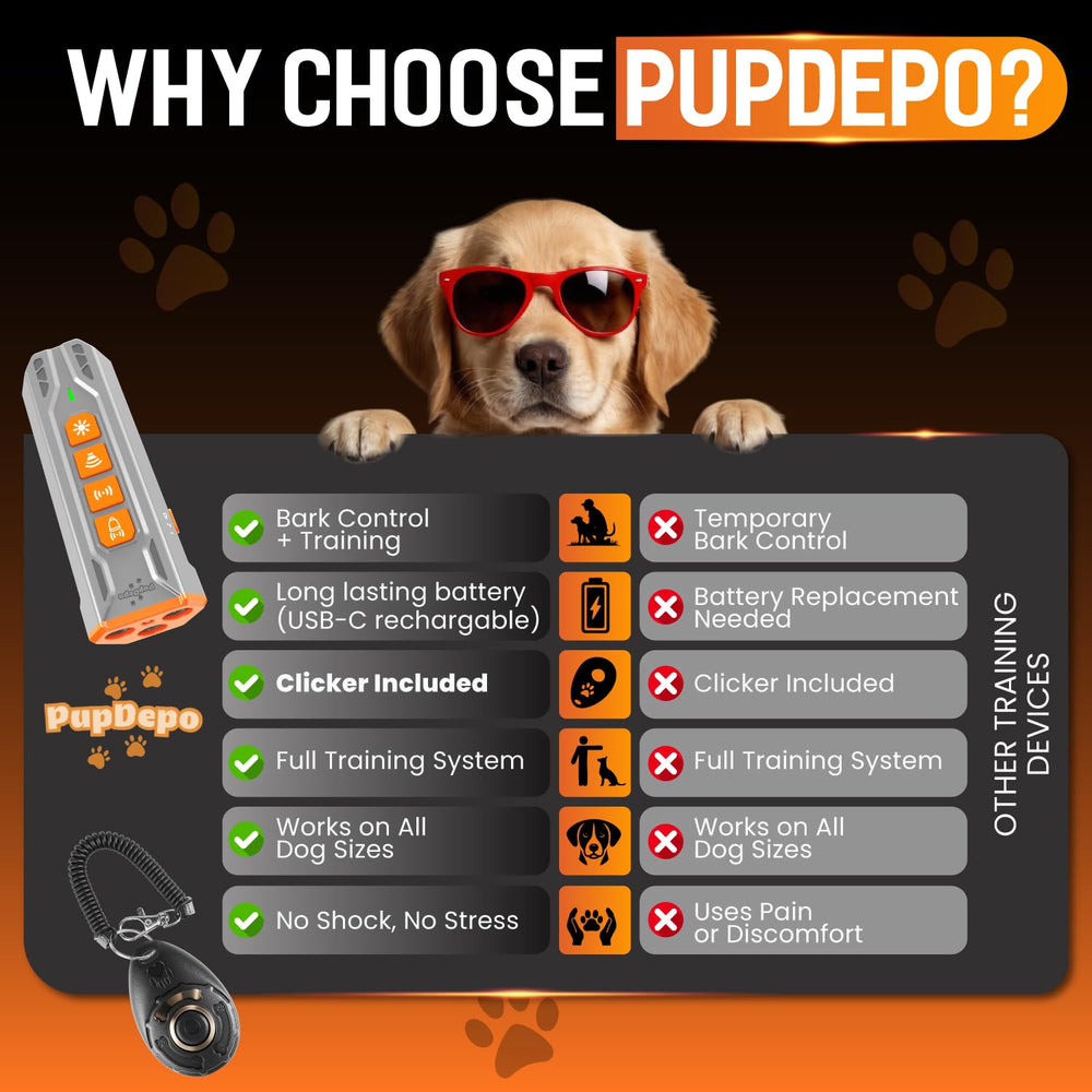 PupDepo multi-mode display showing ultrasonic and audible cues for training