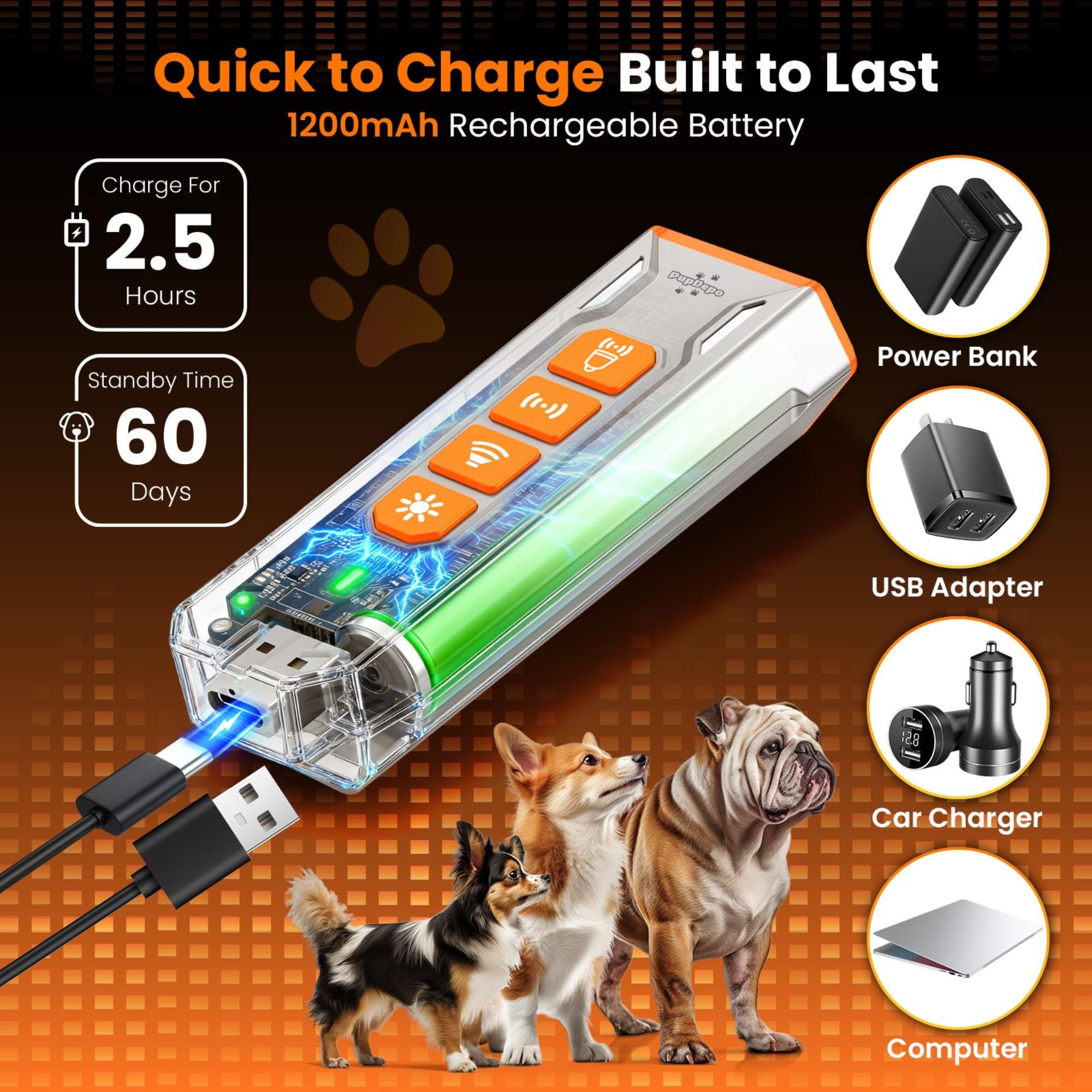 PupDepo device with USB-C charging for quick power on the go
