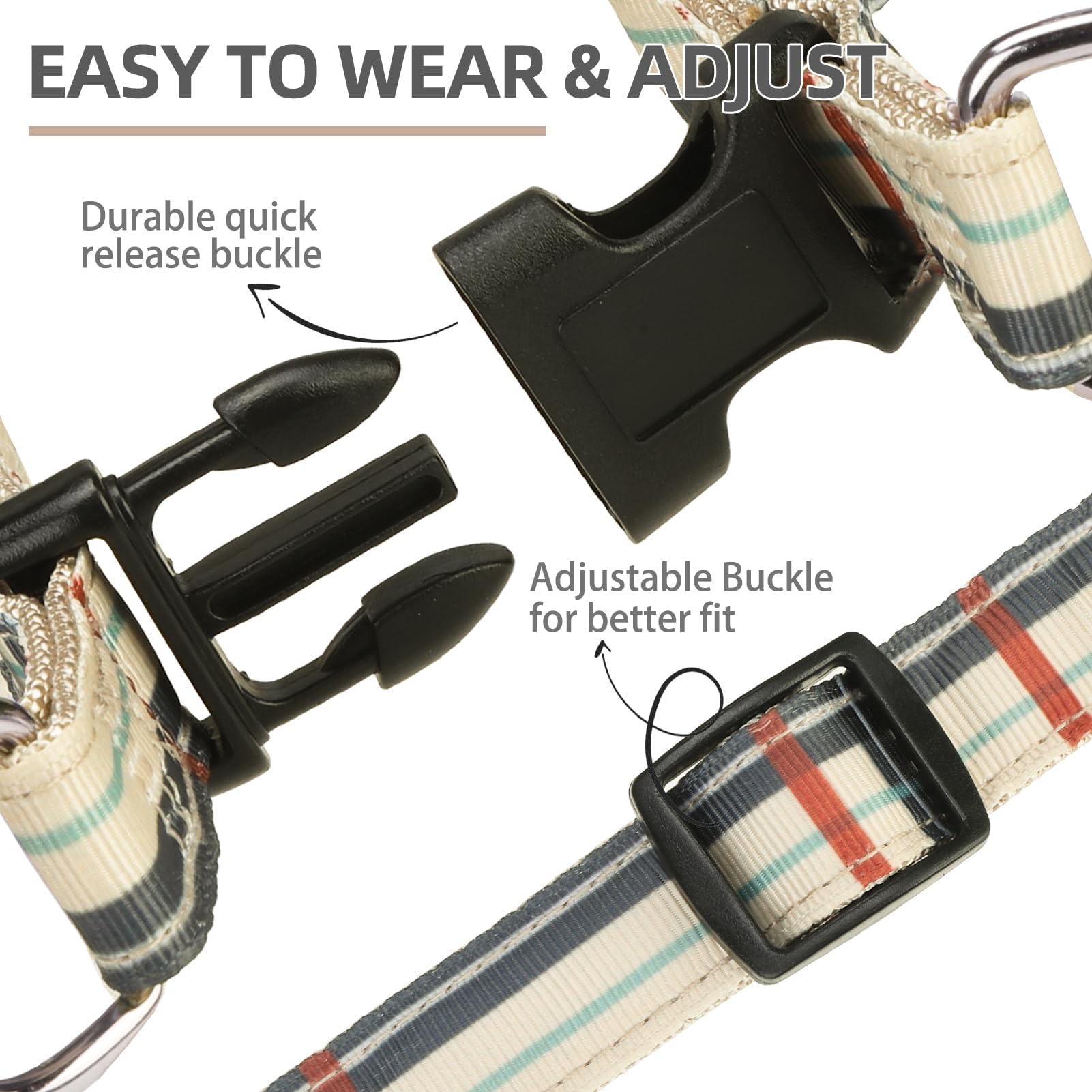 Pupteck nylon webbing emphasizes durability and smooth wear during daily strolls.