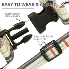 Pupteck nylon webbing emphasizes durability and smooth wear during daily strolls.