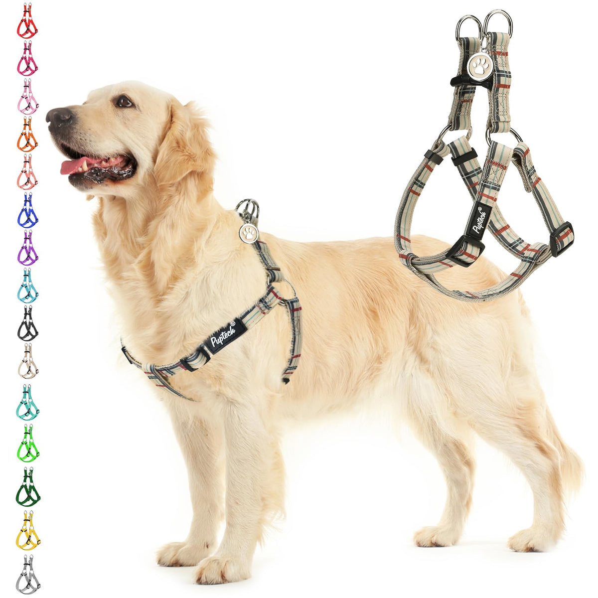 Pupteck no-pull harness front view offering gentle control for relaxed walks.