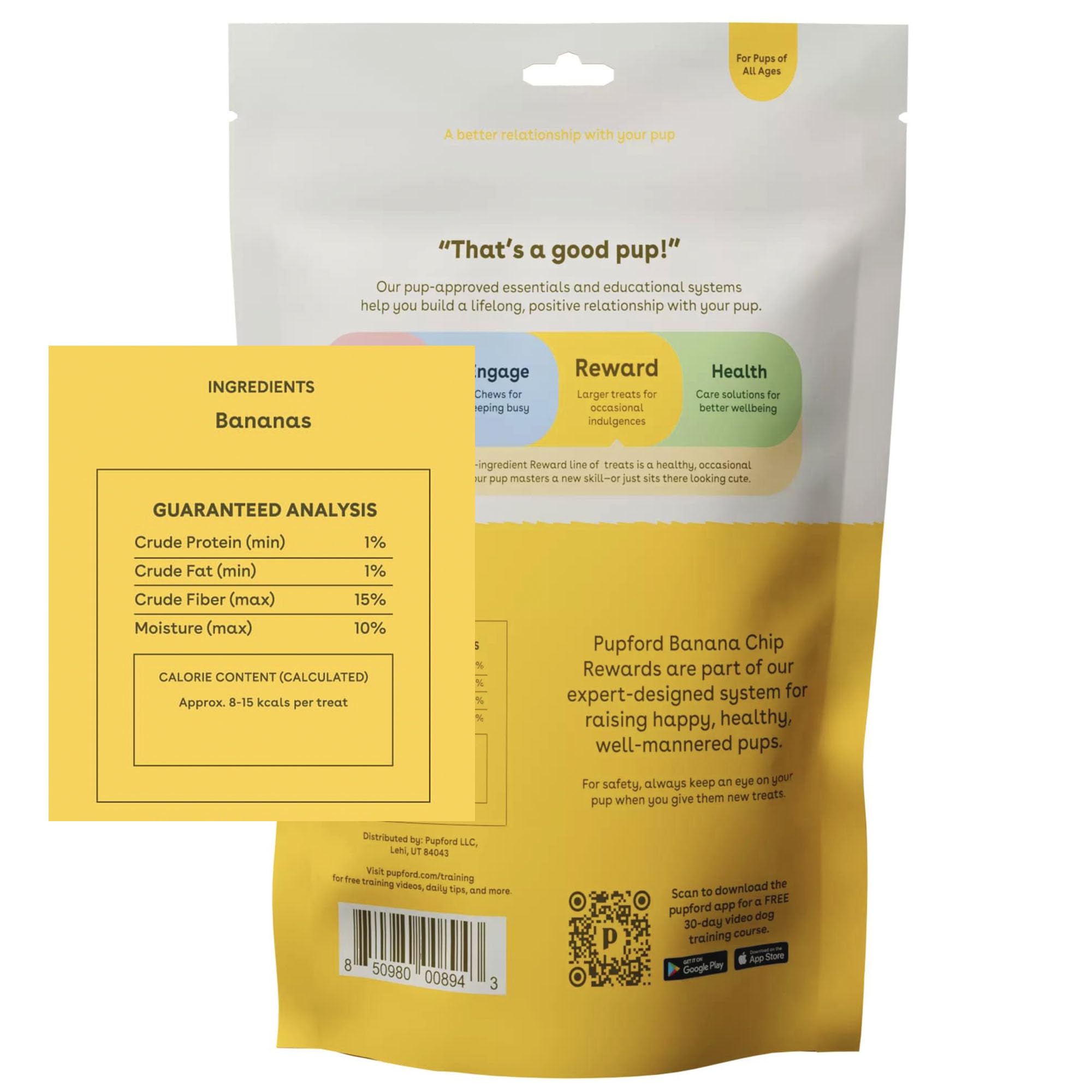 Pupford banana chip treat crunch closeup highlighting crisp texture and banana flavor