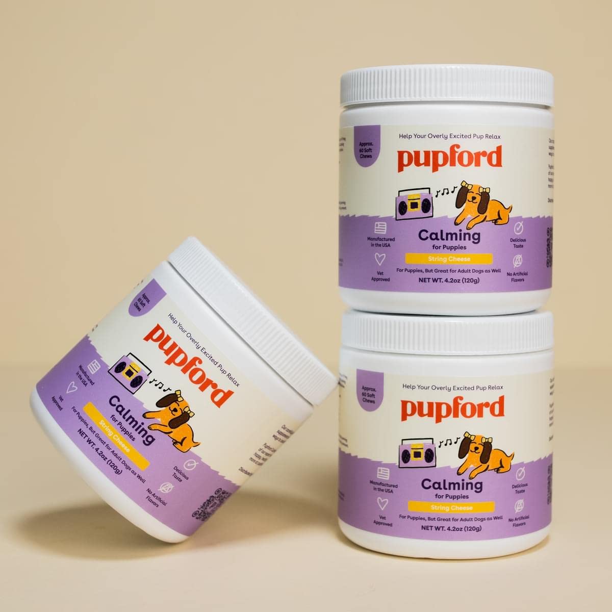 Pupford Calm string cheese flavor chews, tasty daily option