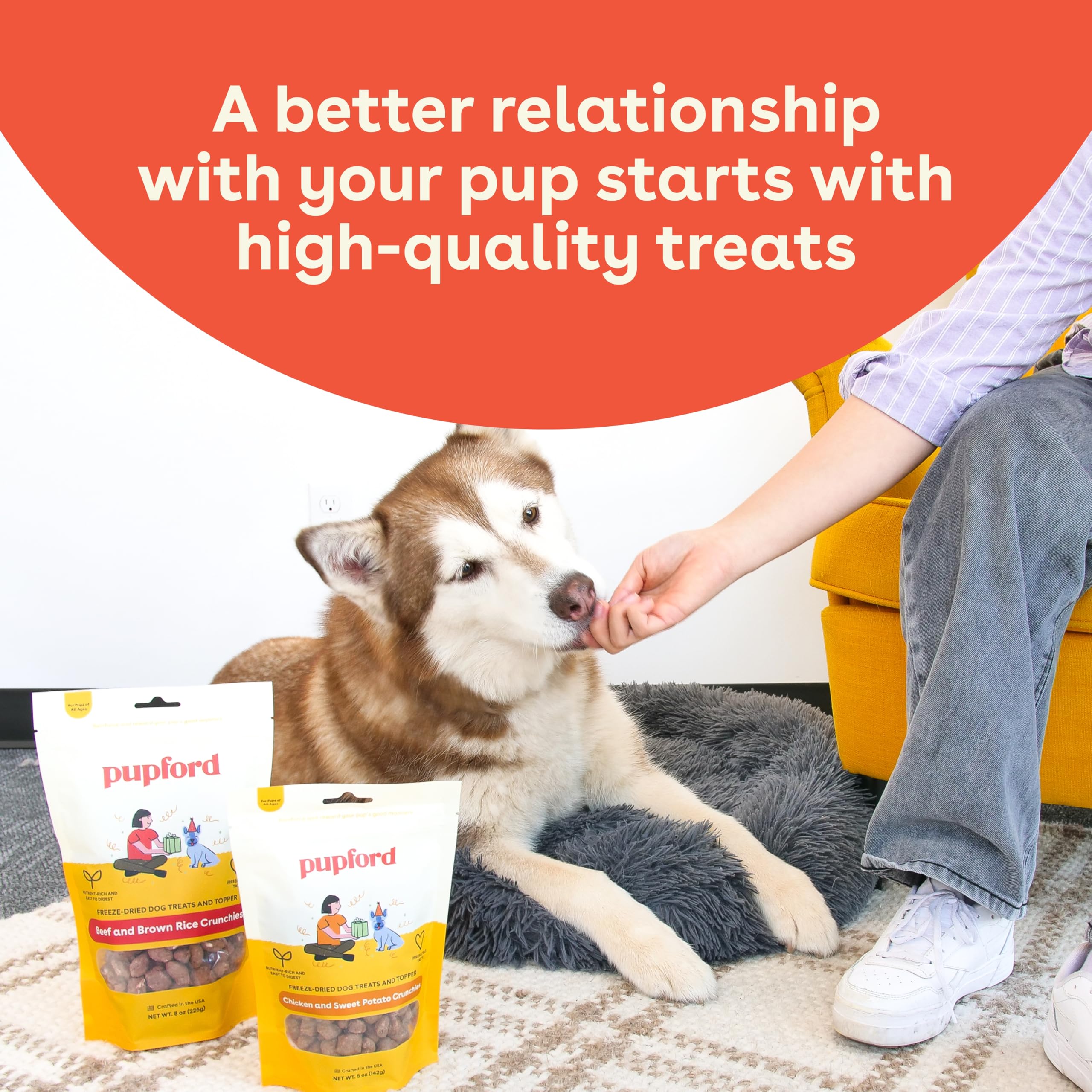Pupford Crunchies ingredientes naturales, sin rellenos, para un snack saludable.