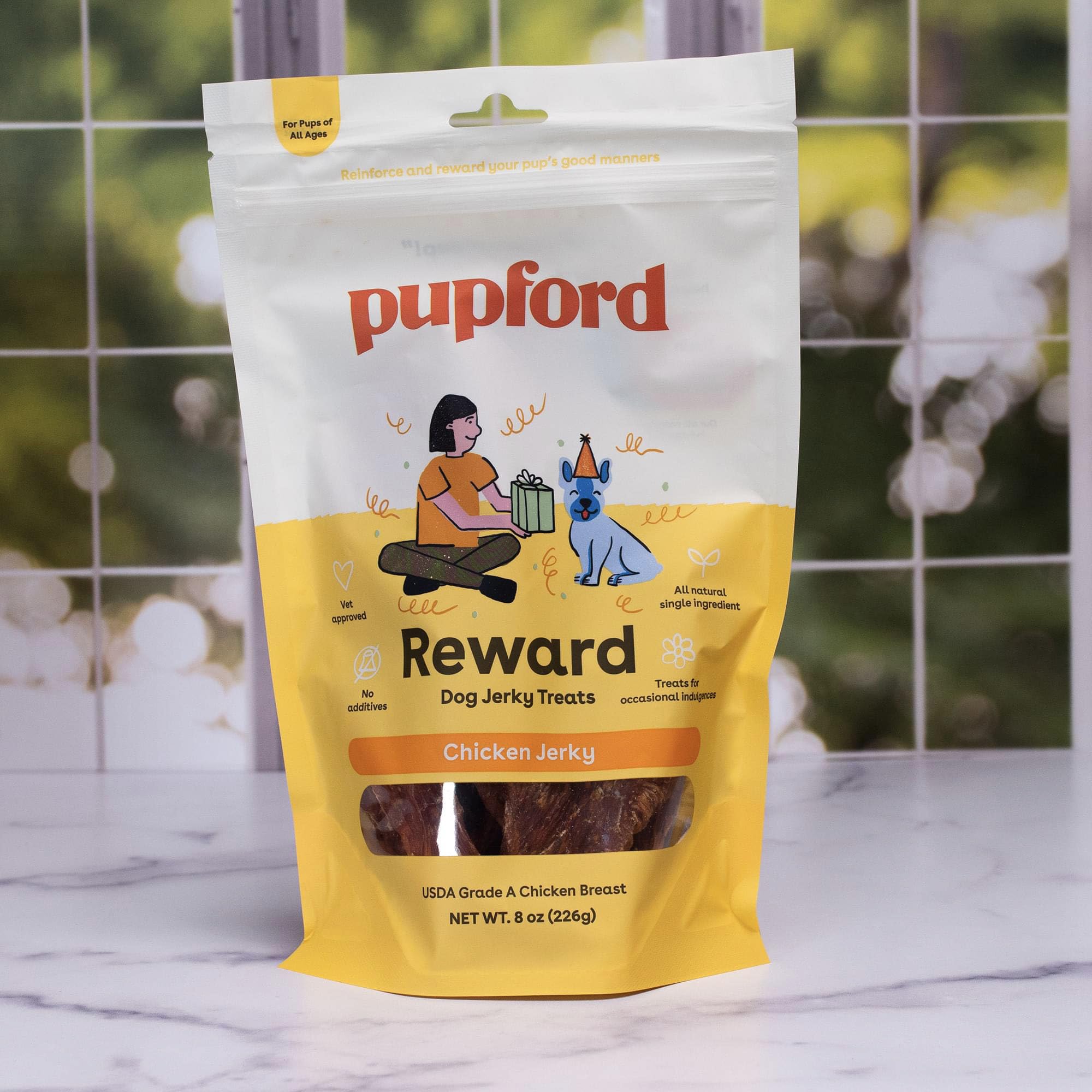 Pupford Crunchy Jerky storage freshness in pantry shot