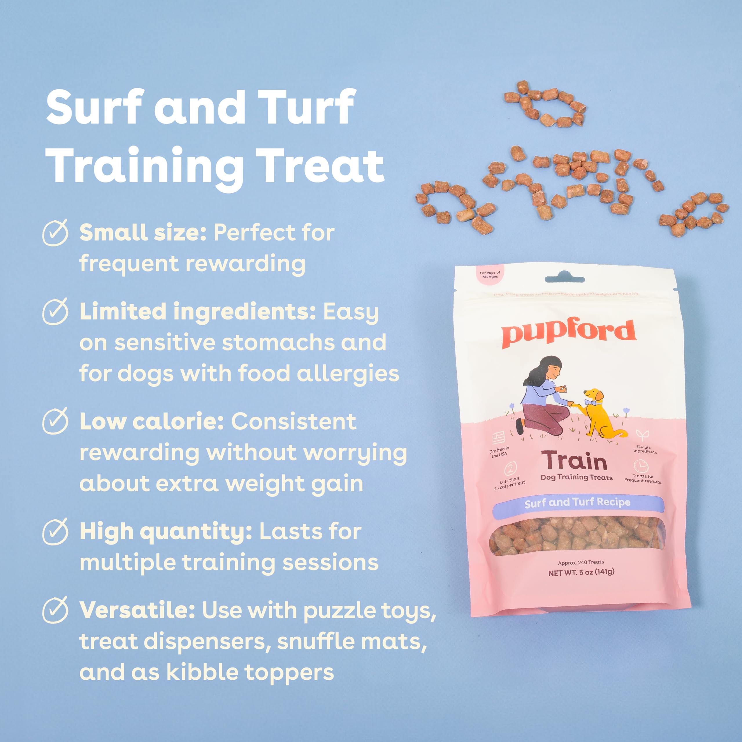 Pupford Freeze Dried Training Treats Surf Turf bite close-up showing crisp texture for quick rewards.