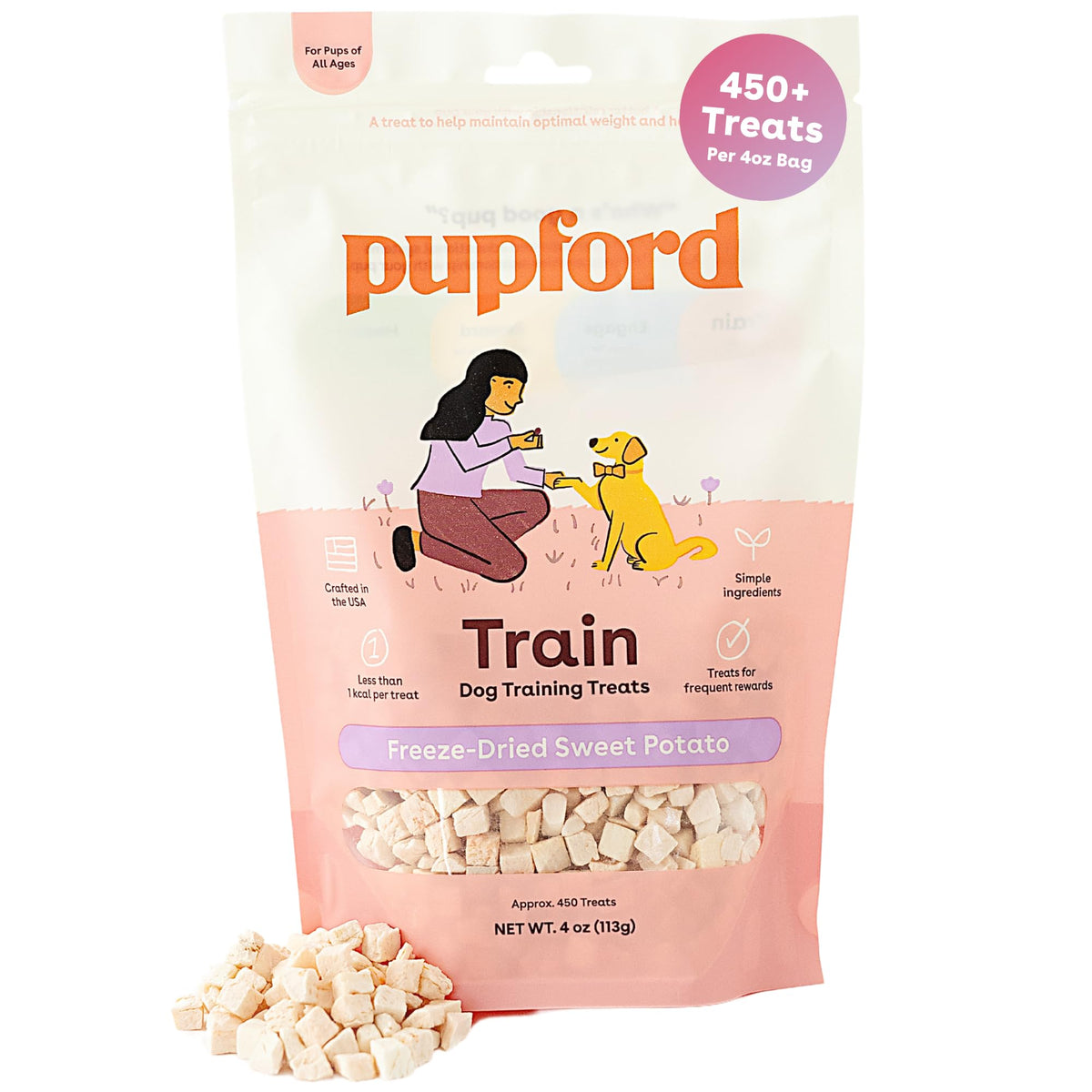 Pupford Freeze Dried Training Treats sweet potato bites for quick rewards during training.