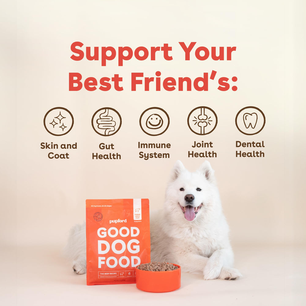 Pupford Good Dog Food no fillers or artificial colors emphasizes clean, wholesome ingredients.