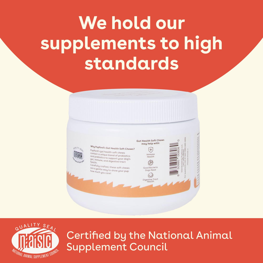 Vet-approved badge emphasizes trusted supplement for dogs.