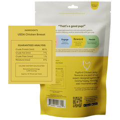 Pupford jerky de pollo, ingrediente único, ideal para recompensas simples.
