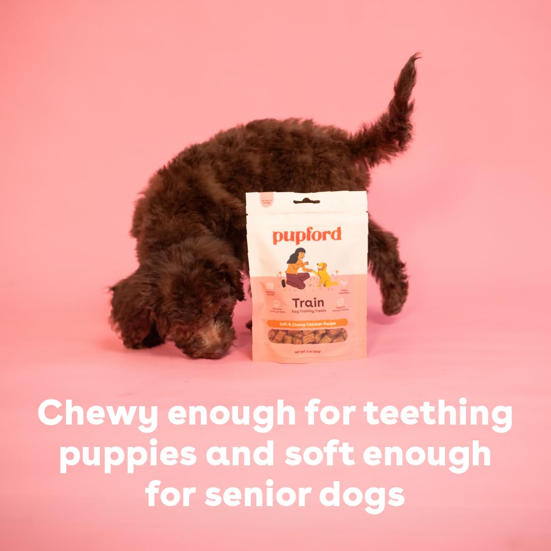Pupford Soft & Chewy Training Treats pork 10oz low-calorie claim on label supports bite-sized rewards.