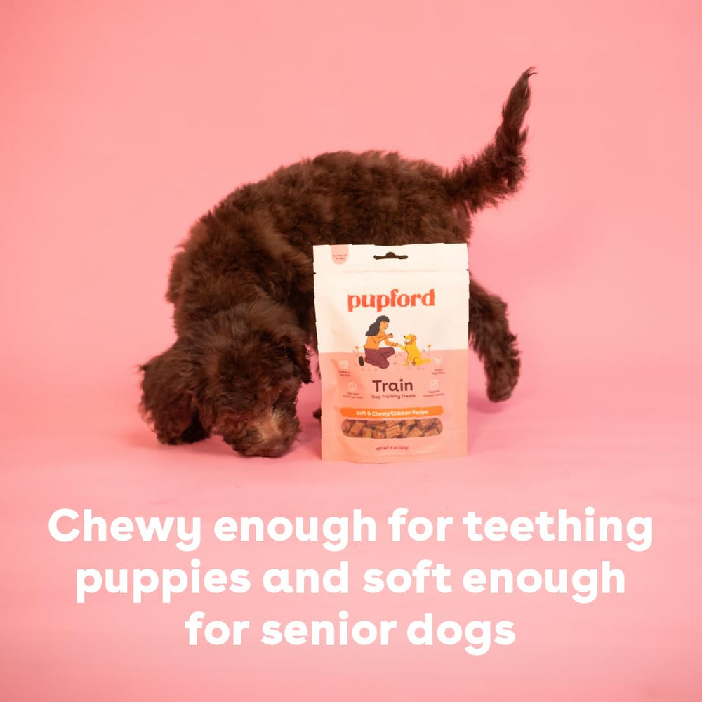 Pupford Soft & Chewy Training Treats pork 10oz low-calorie claim on label supports bite-sized rewards.