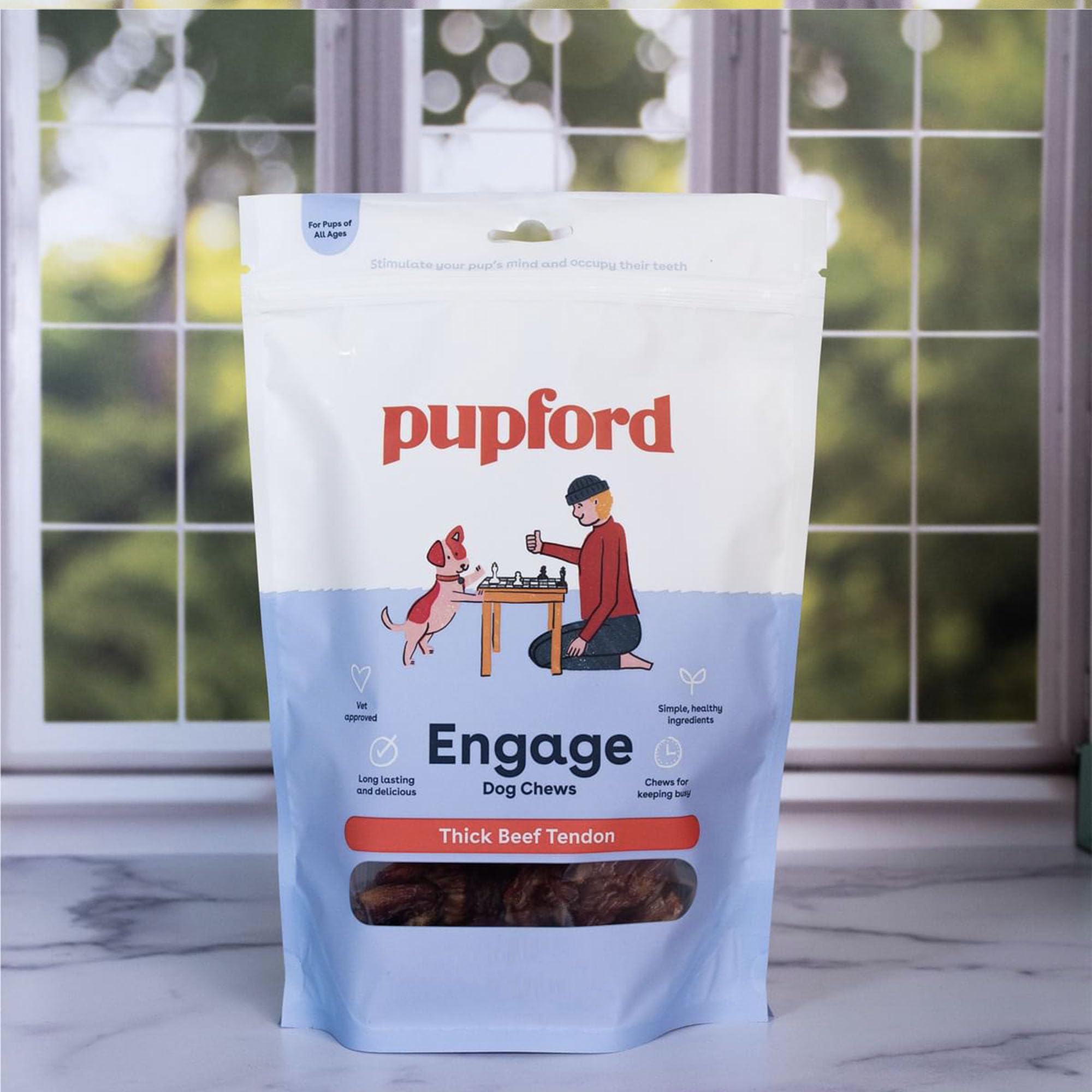Pupford Thick Beef Tendon Chews suitable for all ages in a multi-dog home