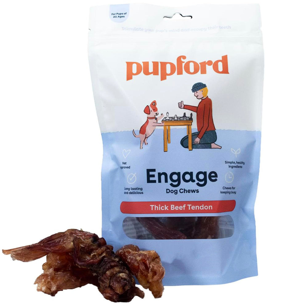 Pupford Thick Beef Tendon Chews 5-count pack shot shows long-lasting chew