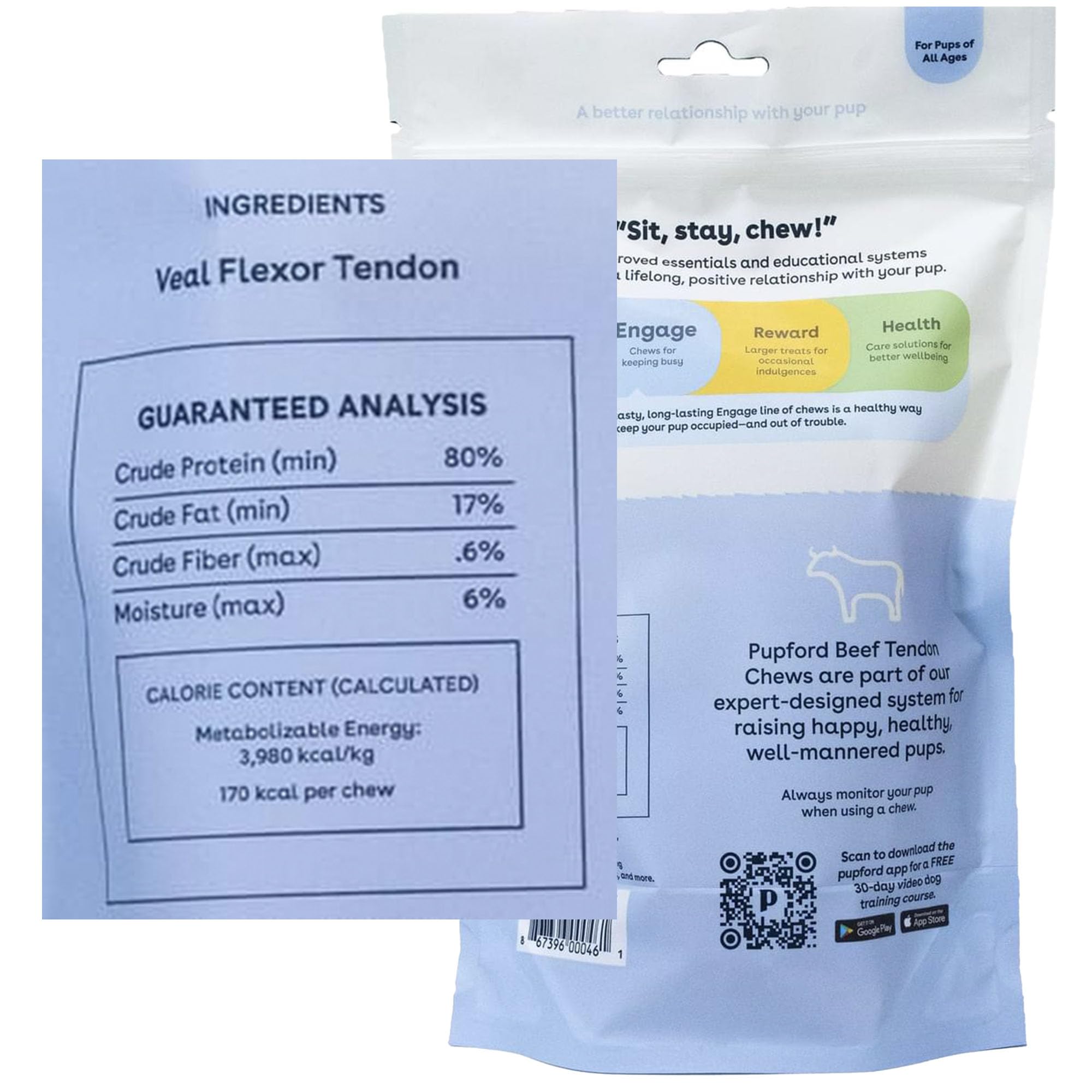 Pupford Thick Beef Tendon Chews close-up texture highlights natural tendon fibers