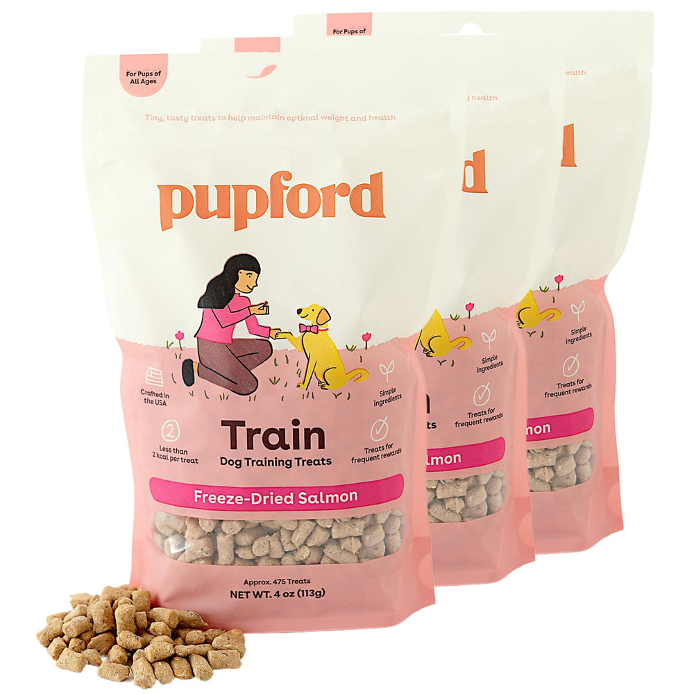Pupford bocaditos liofilizados de salmón en empaque de 4 oz y pack de 3.