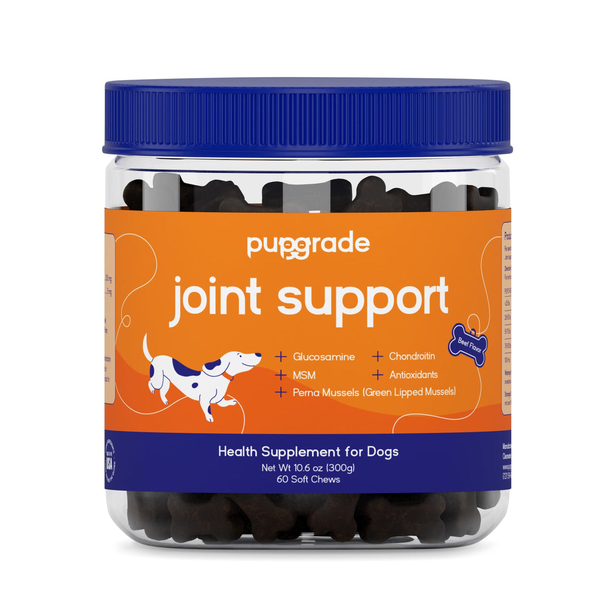 PupGrade Joint Support chews front label emphasizes tasty, dog-friendly bite for daily joint comfort.