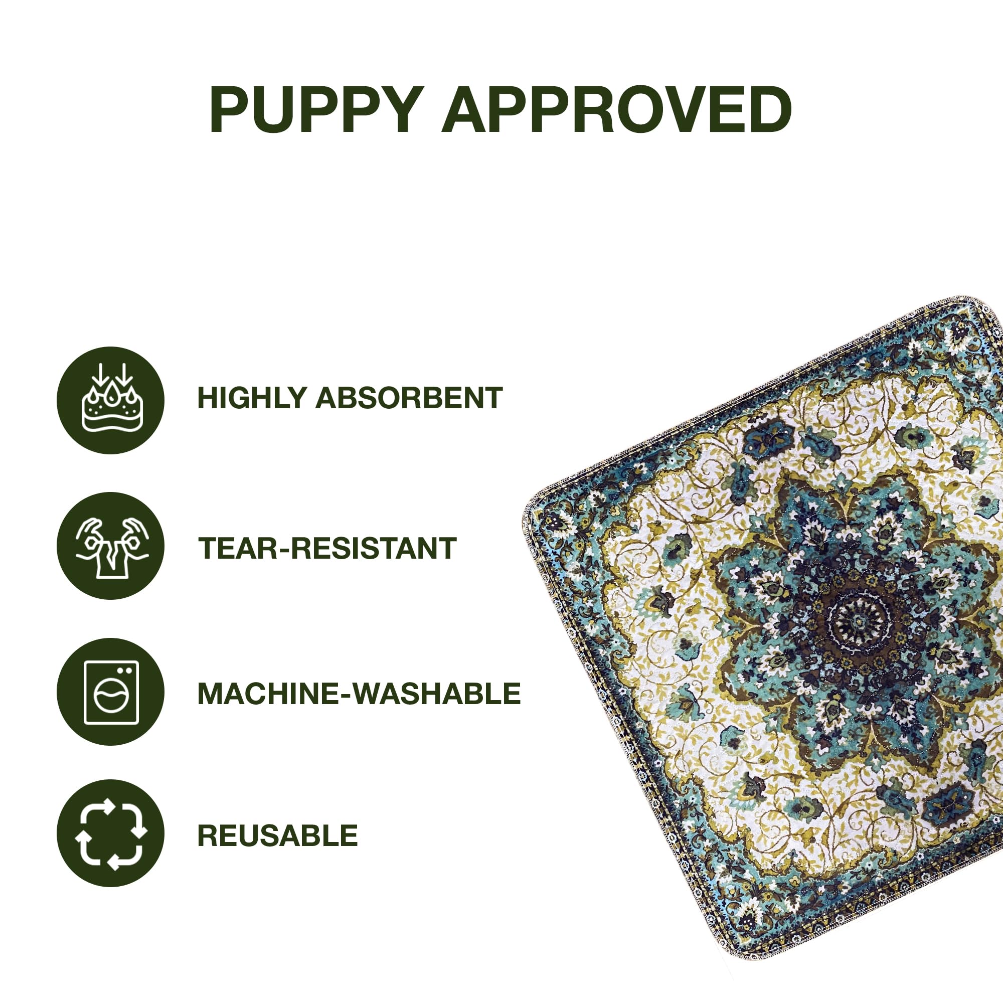 PUPIBOO pads in colorful patterns blend with decor while providing pet comfort.