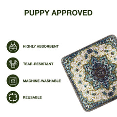 PUPIBOO pads in colorful patterns blend with decor while providing pet comfort.