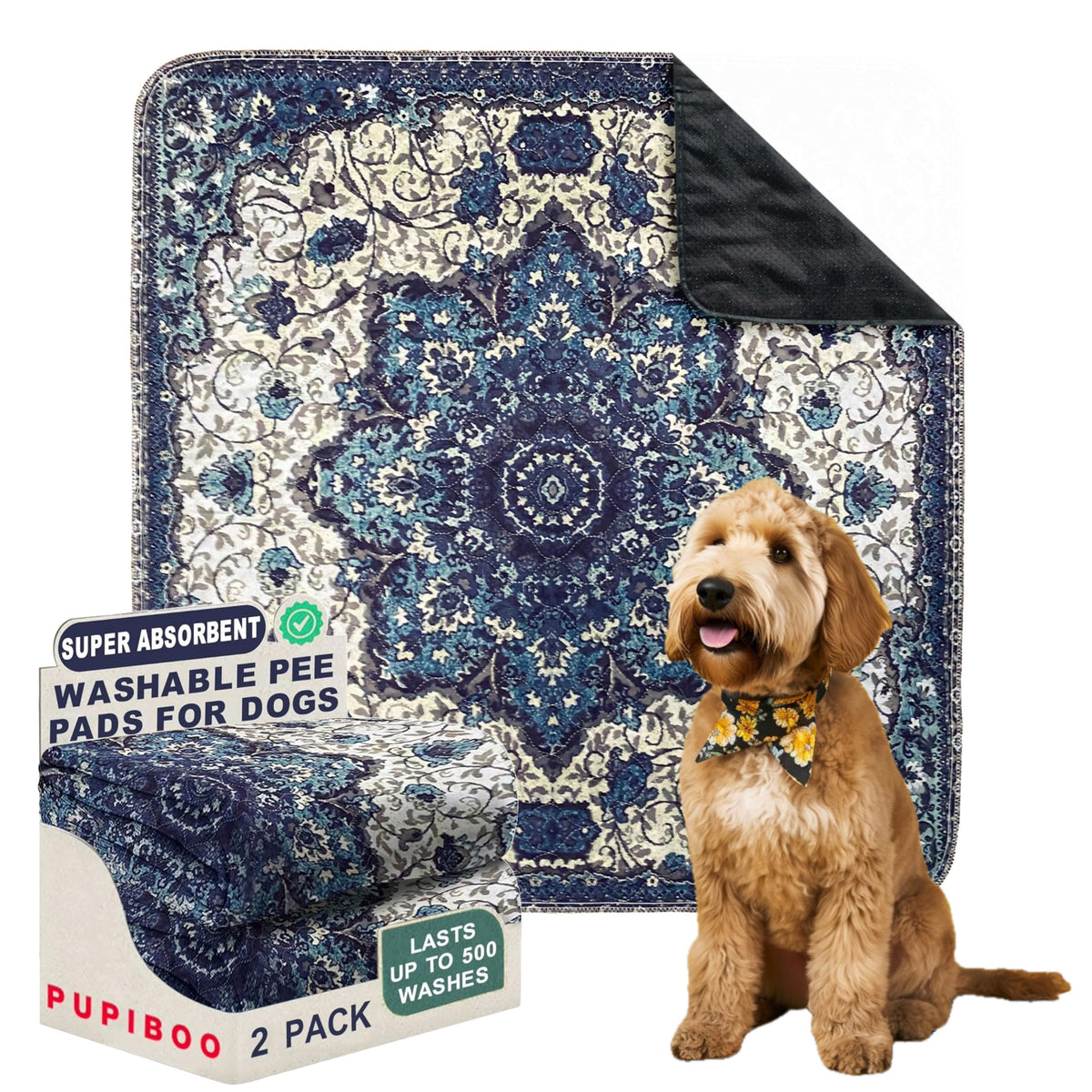 Pupiboo washable pee pad top view quilted surface provides a comfy potty area for pets