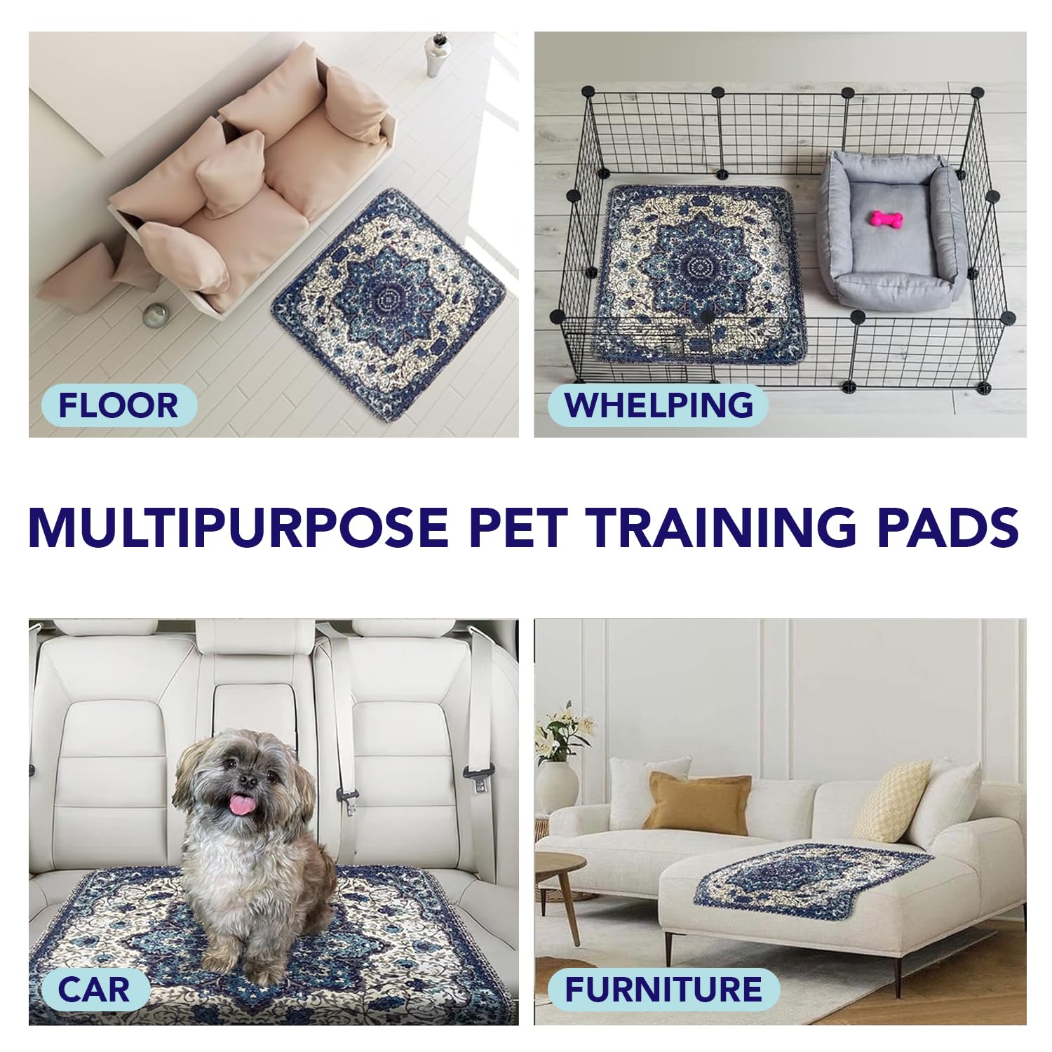 PUPIBOO pads come in trendy colors and patterns for stylish pet care.