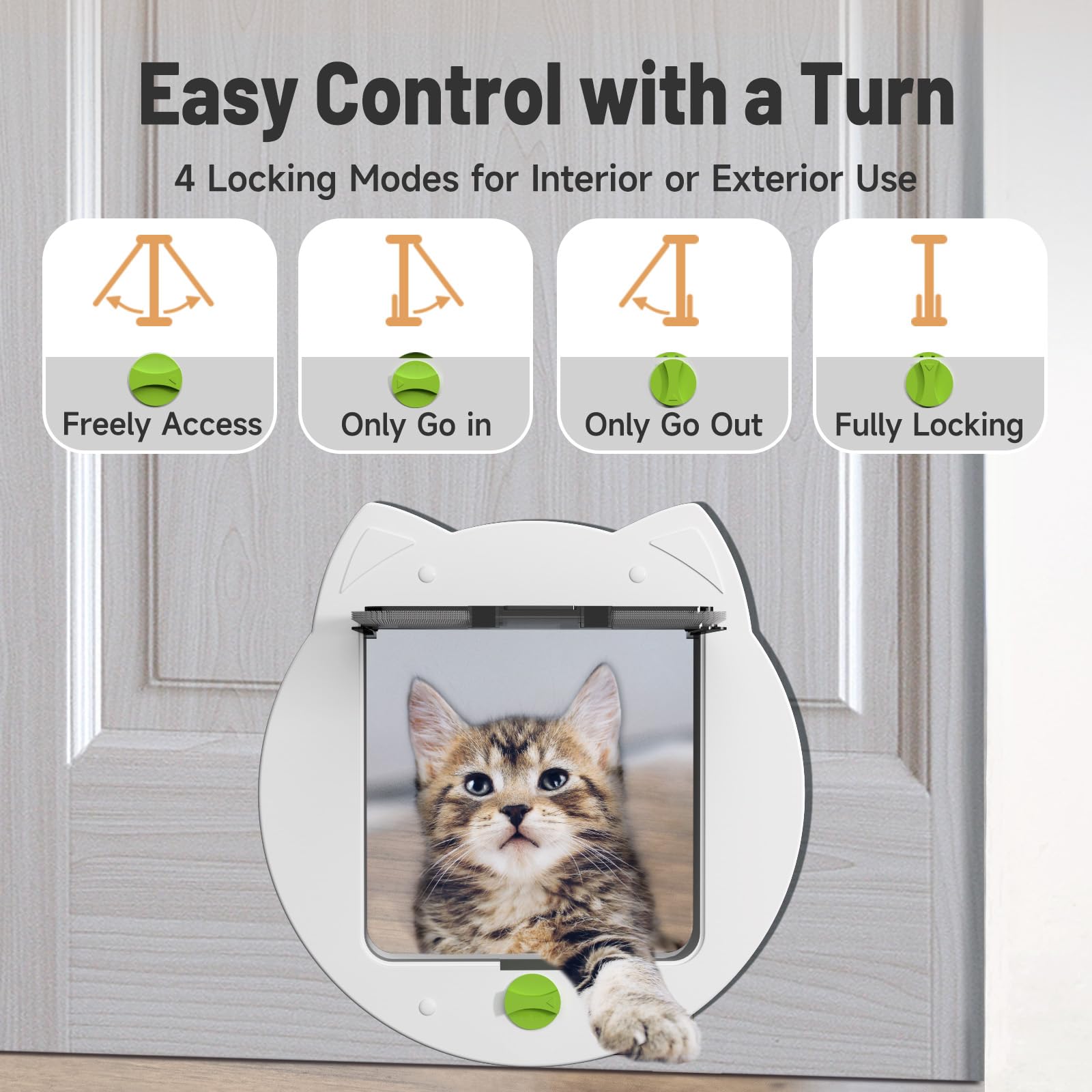 PUPIHOM cat door 4-way locking image shows flexible access control for pets and households.