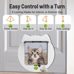 PUPIHOM cat door 4-way locking image shows flexible access control for pets and households.