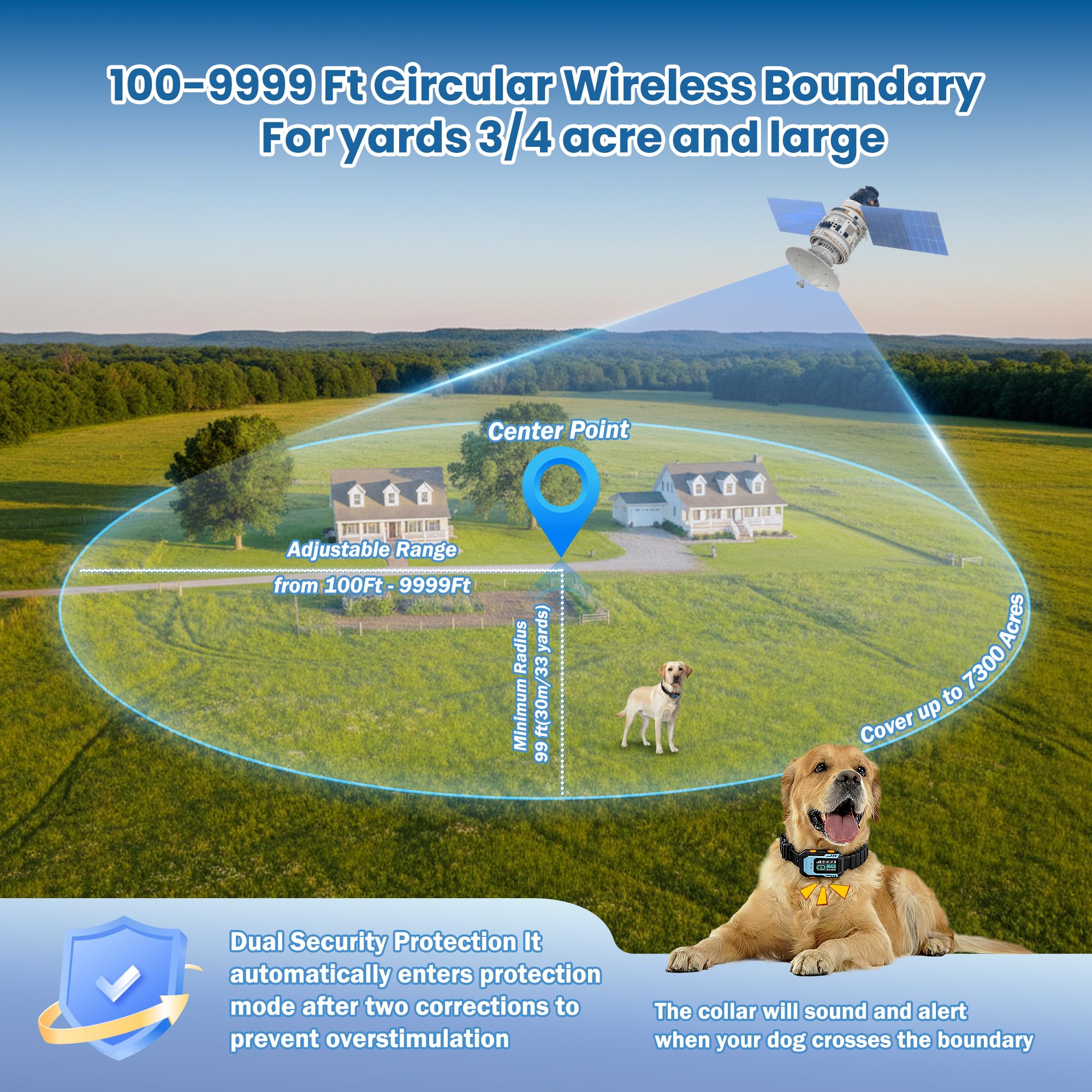 PUPKIDS GPS fence boundary map highlights precise radius customization for large outdoor spaces.