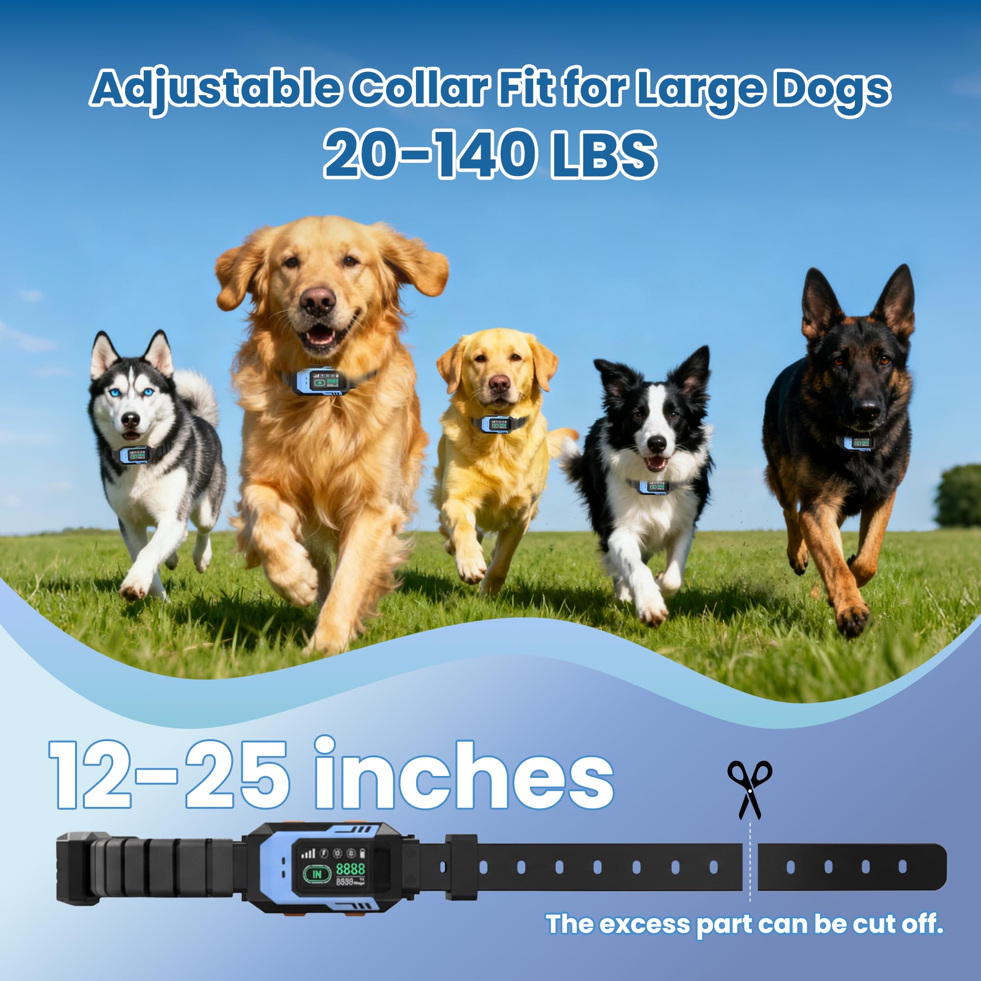 PUPKIDS GPS fence waterproof collar on neck demonstrates IPX7 protection.