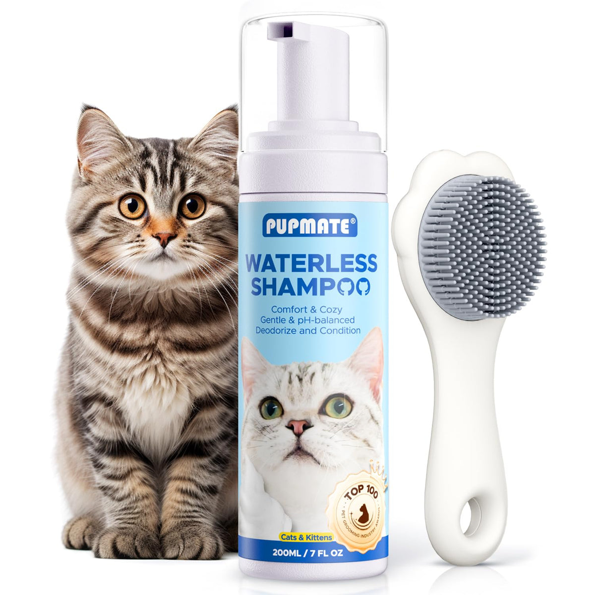 PUPMATE cat waterless shampoo bottle for quick between-bath refreshment.
