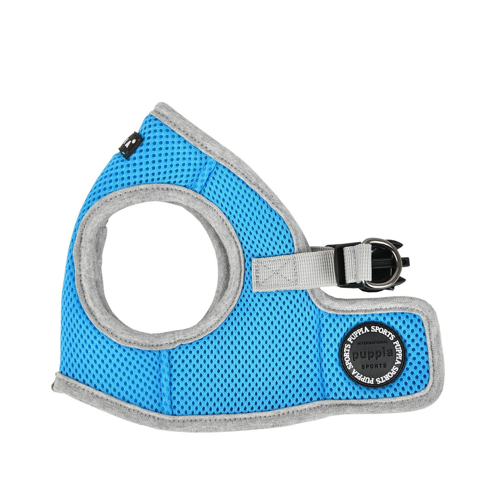 Puppia Soft Vest Harness B II Sky Blue leash-attachment reduces neck strain during walks
