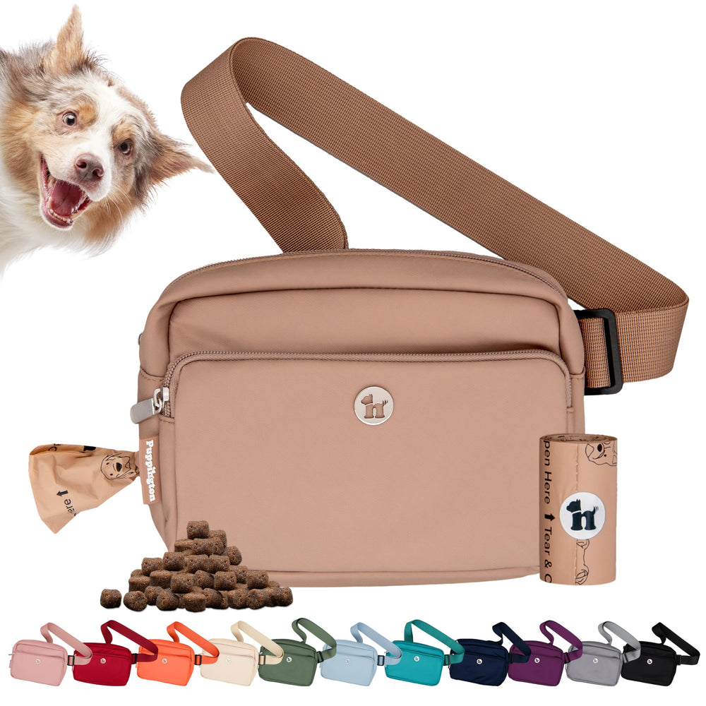 Puppington crossbody dog bag latte beige: versatile hands-free carry for on-the-go training.