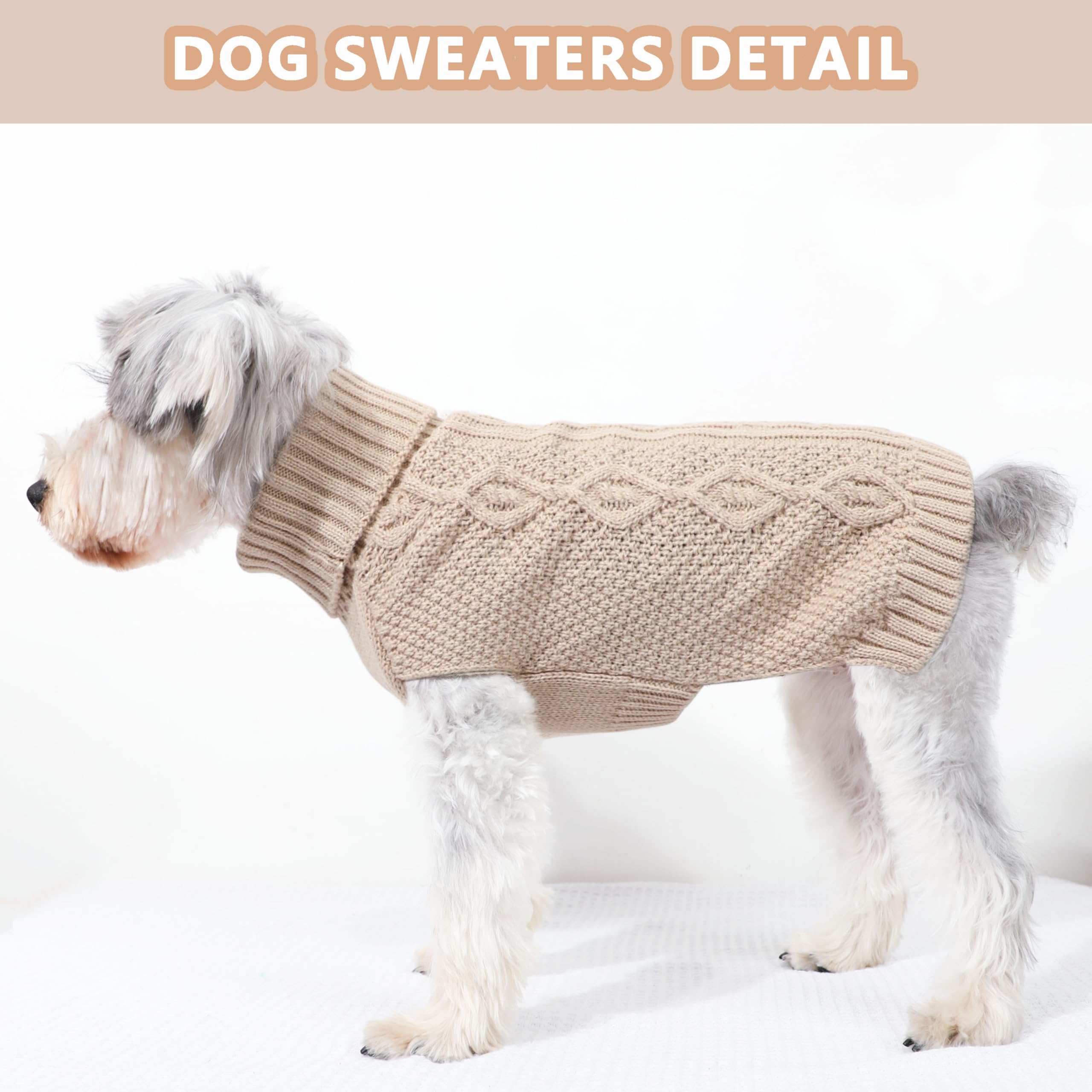 Puppishy Chihuahua-model wearing beige sweater illustrates easy pull-on design.